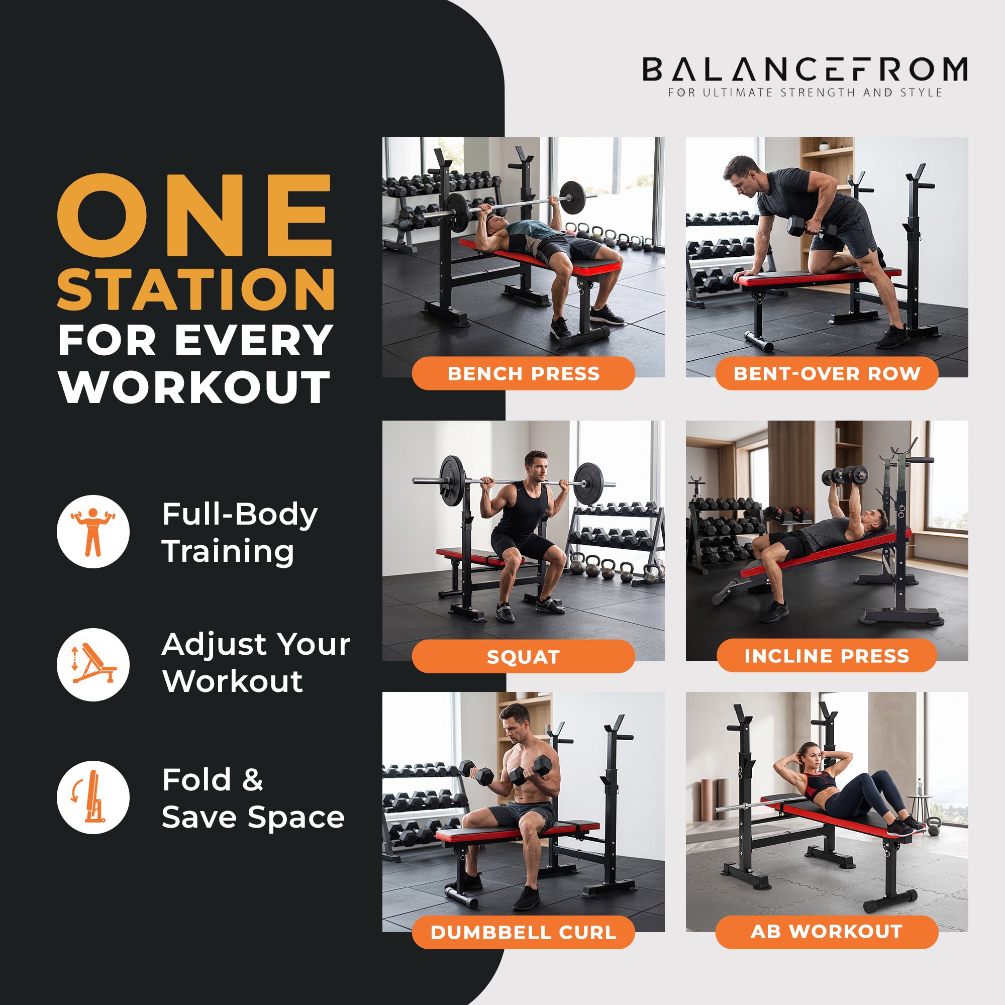 BalanceFrom Multifunctional Adjustable Workout Station w/Squat Rack(Used)