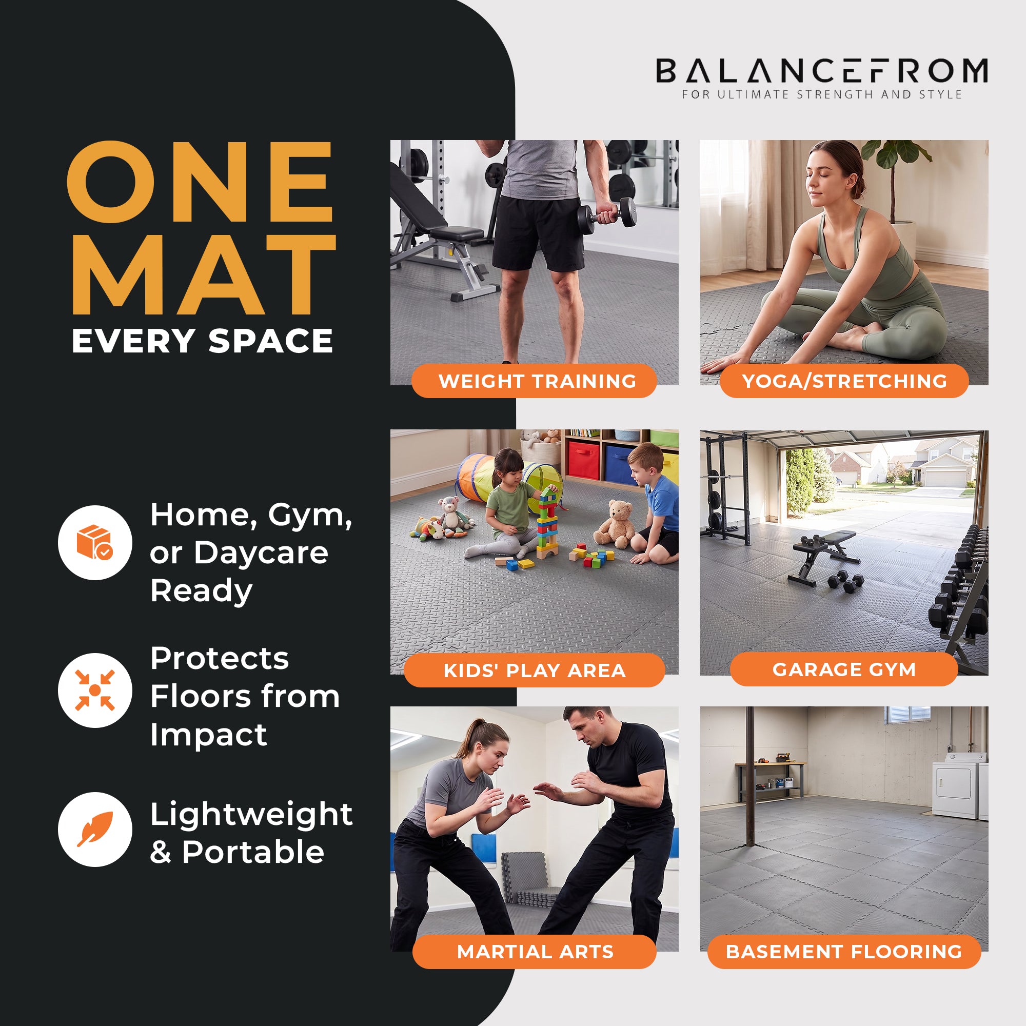 BalanceFrom Fitness 96 Sq Ft Interlocking EVA Foam Exercise Mat Tiles, Gray