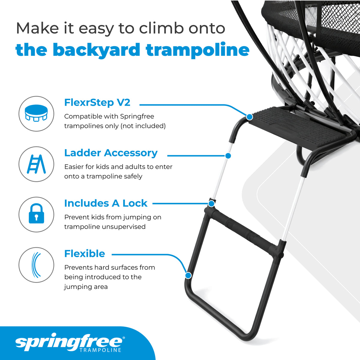 Springfree Trampoline Kids Square 13 Ft Trampoline & FlexrStep V2 Safety Ladder