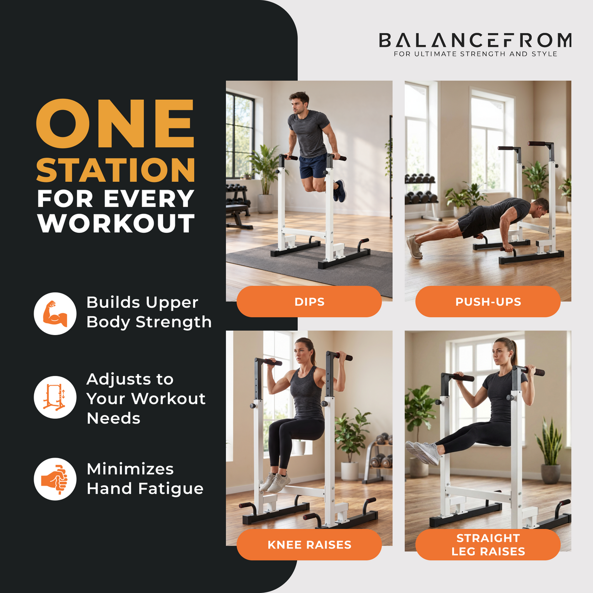 BalanceFrom Multi Function Home Gym Exercise Dip Stand, 500lb Capacity (Used)