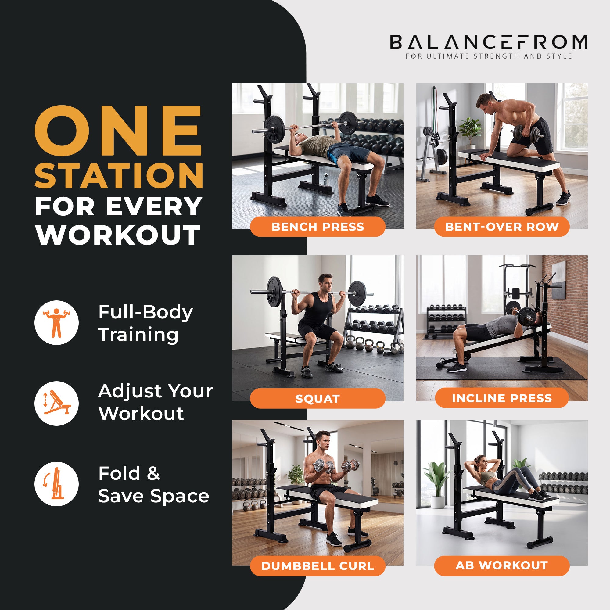BalanceFrom Fitness Adjustable Strength Training Workout Station, Black & White