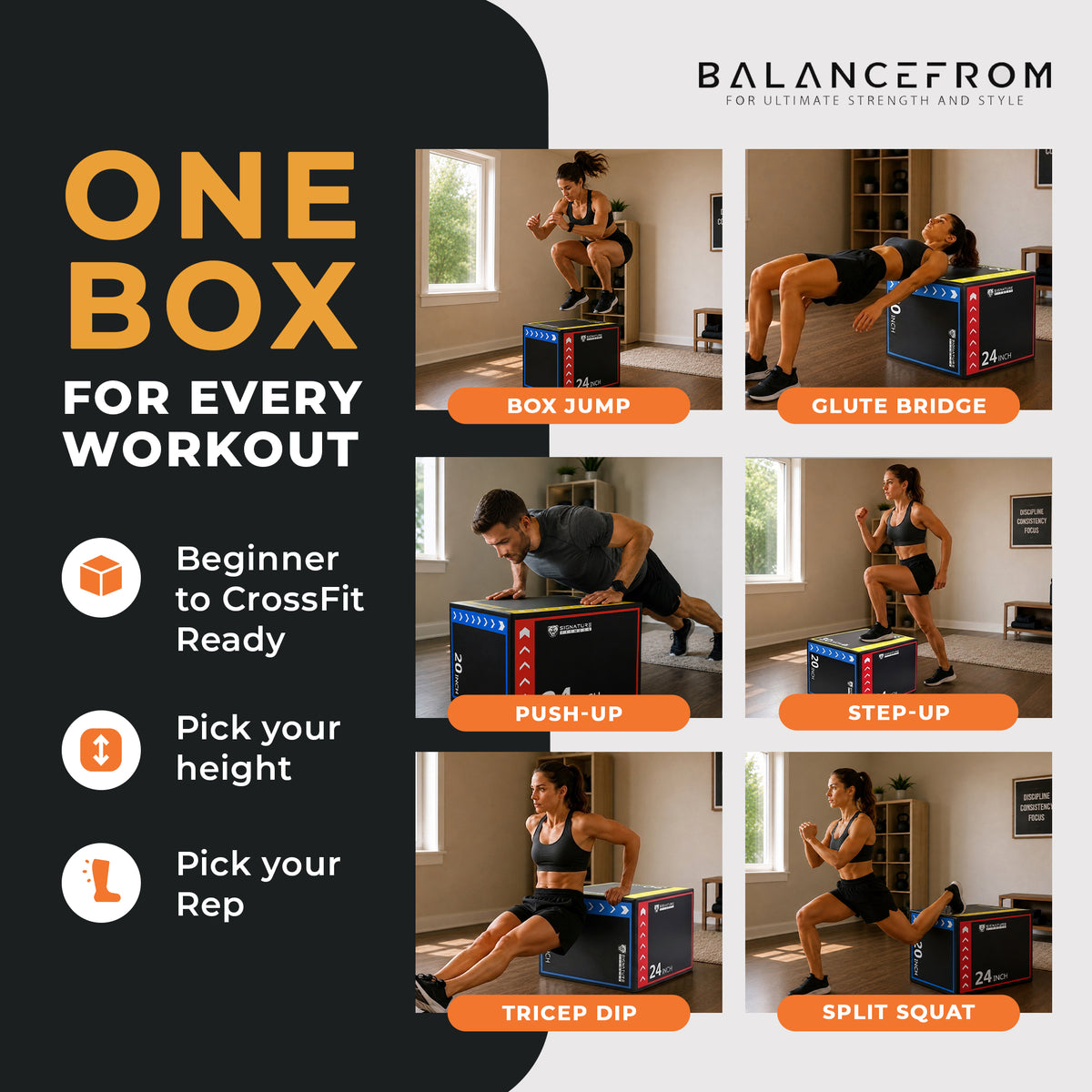BalanceFrom 3-in-1 Plyometric Jump Box, Non-Slip Adjustable Workout Equipment
