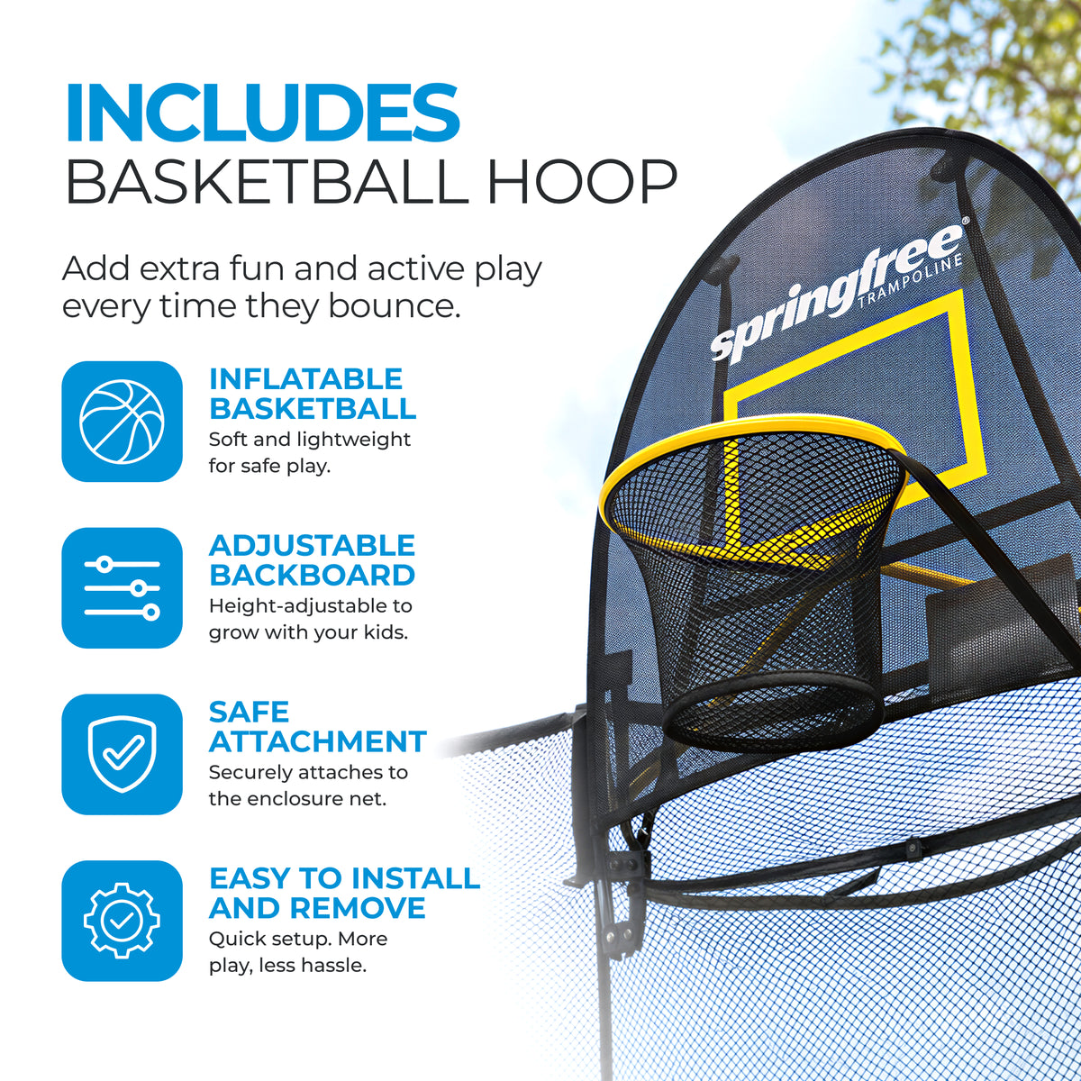 Springfree Trampoline Kids Square 13 Foot Trampoline & FlexrHoop Basketball Game