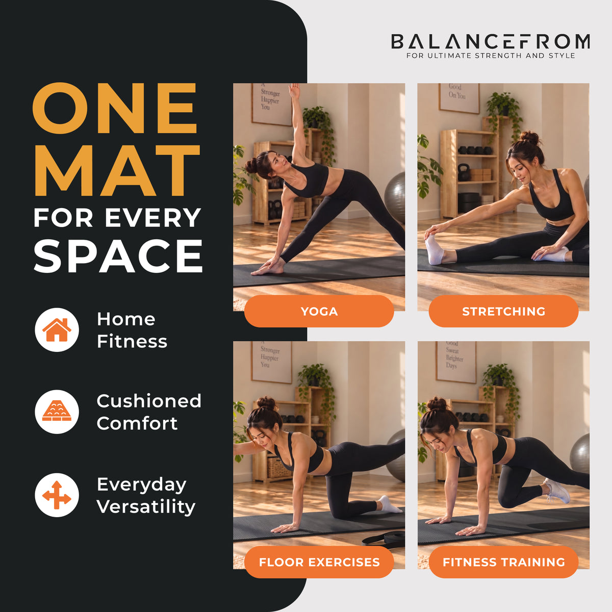 BalanceFrom Yoga Mat, 1" Extra Thick Exercise Pilates Mat, Graphite (Open Box) - VMInnovations