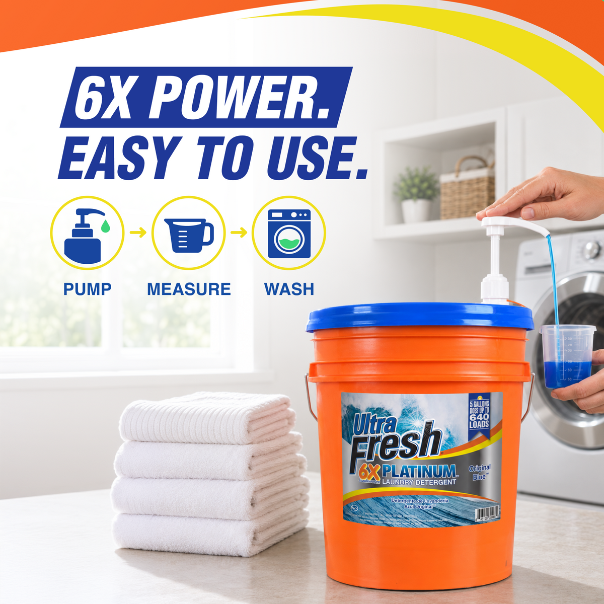 Ultra Fresh 6X Platinum 5 Gal Laundry Detergent, Up to 640 Loads, Original Blue