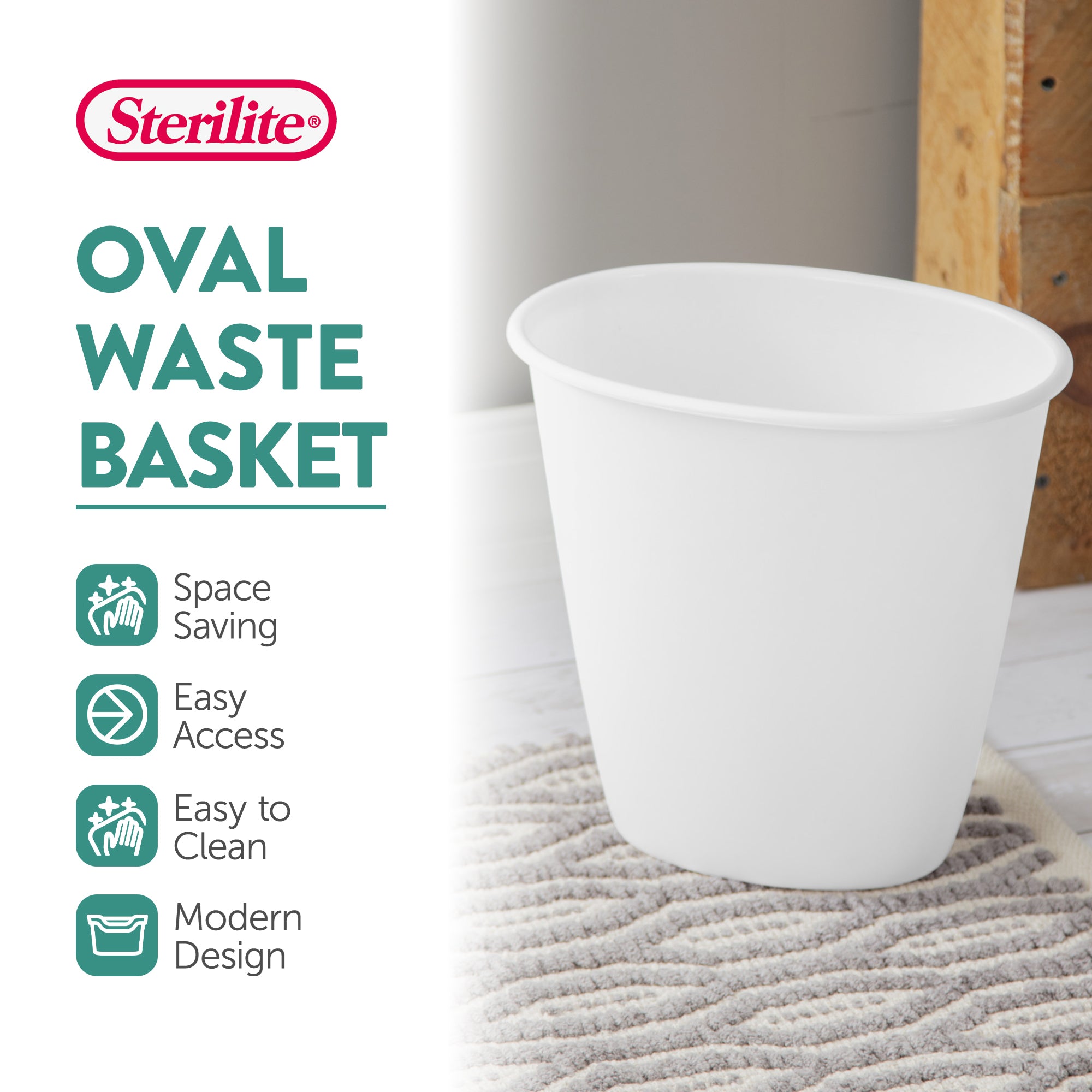 Sterilite Petite 1.5-Gallon Home Oval Vanity Trash Wastebasket, White (12 Pack) - VMInnovations