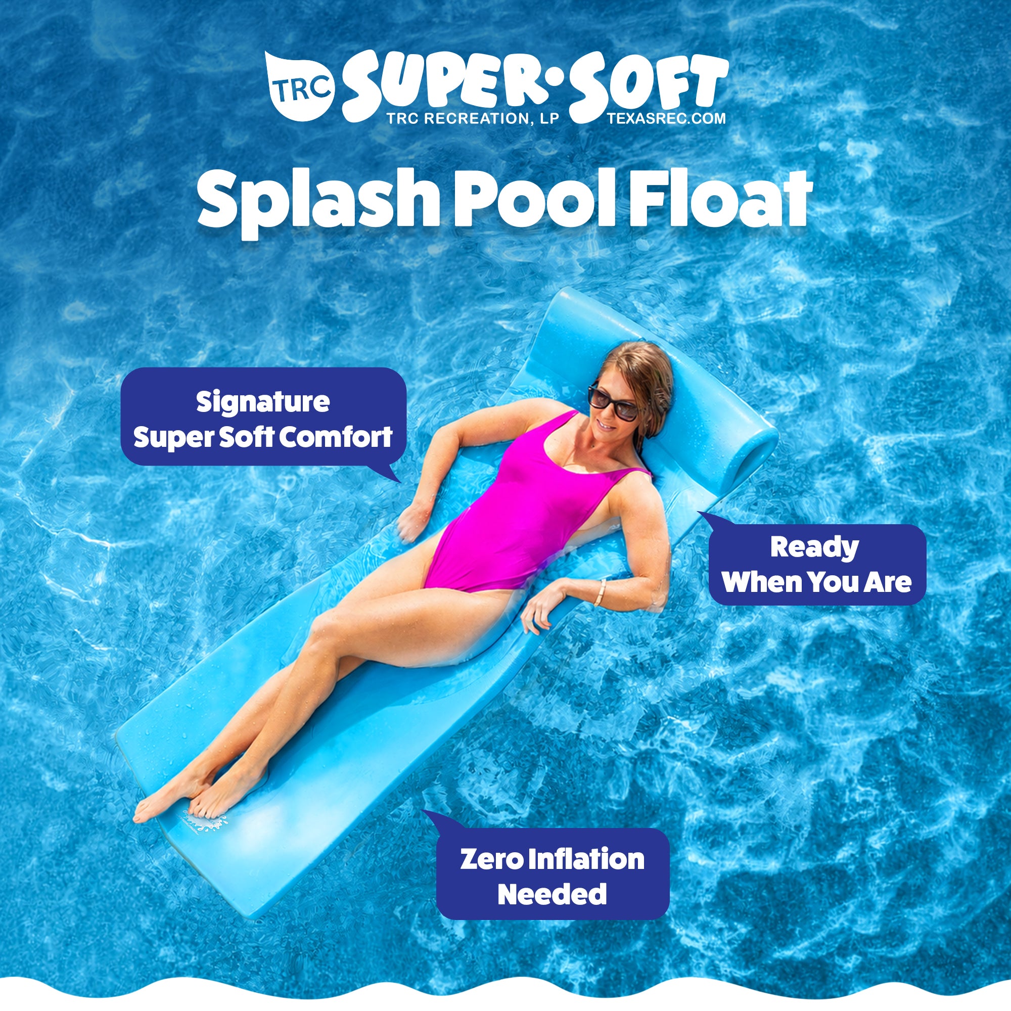 TRC Recreation Splash 1.25" Thick Foam Pool Float Mat, Marina Blue (Open Box)