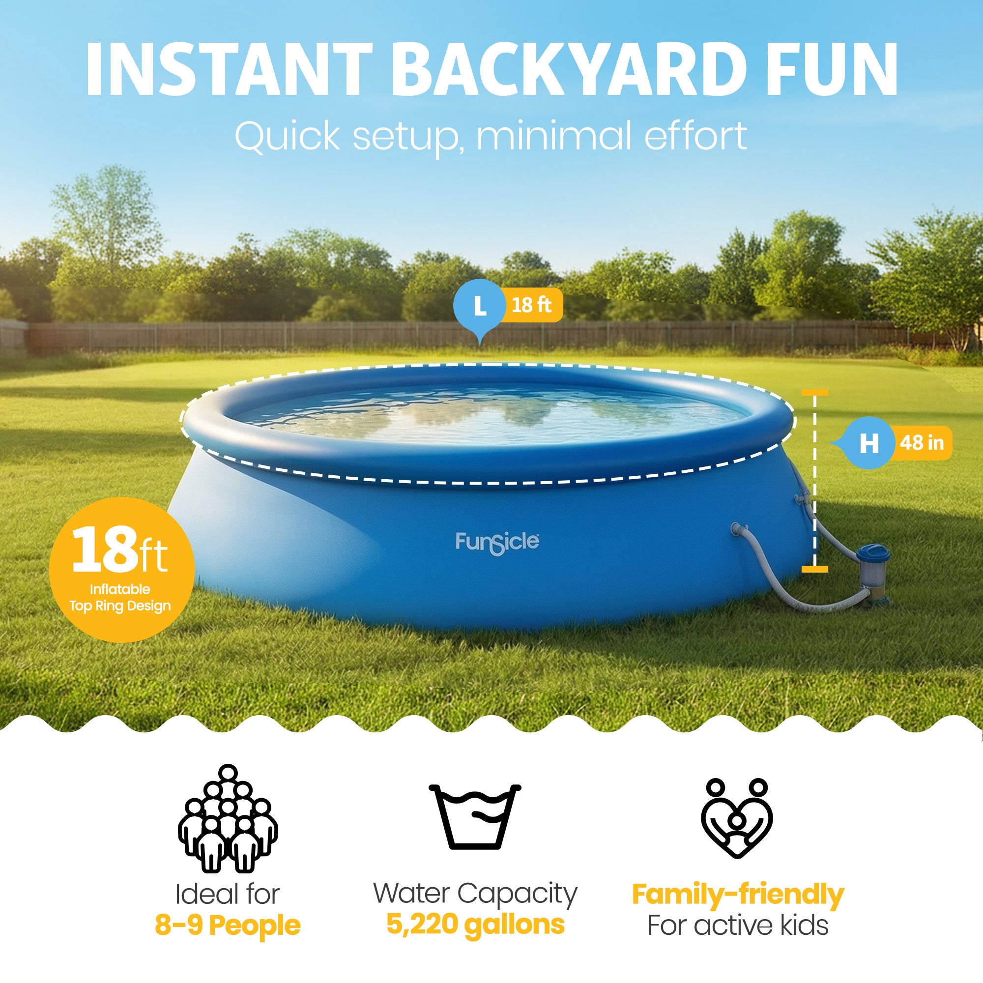 Funsicle 18" x 48" QuickSet Ring Top Outdoor Above Ground Pool w/Pump (Open Box) - VMInnovations