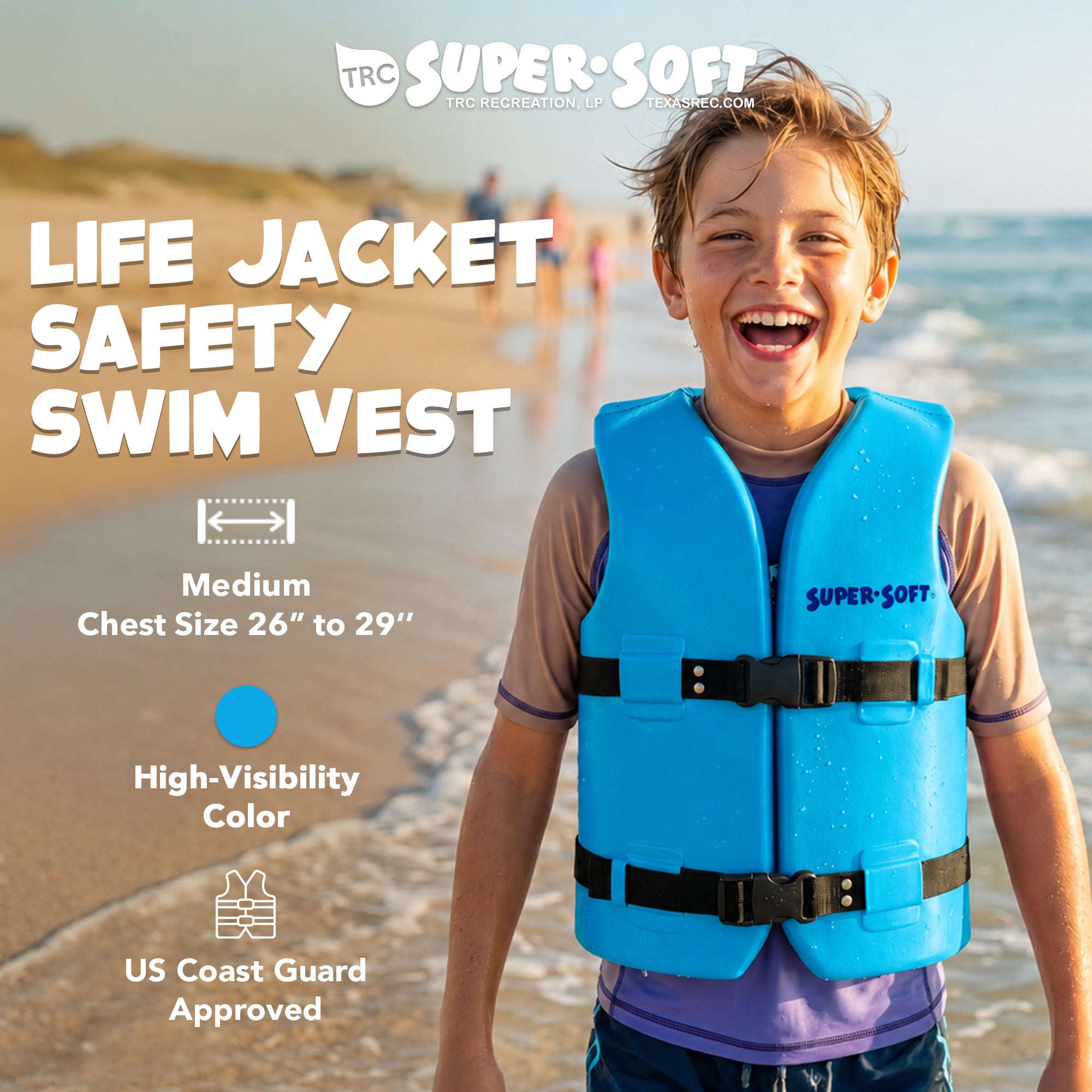 TRC Recreation Super Soft Medium Child Life Jacket Swim Safety Vest, Marina Blue
