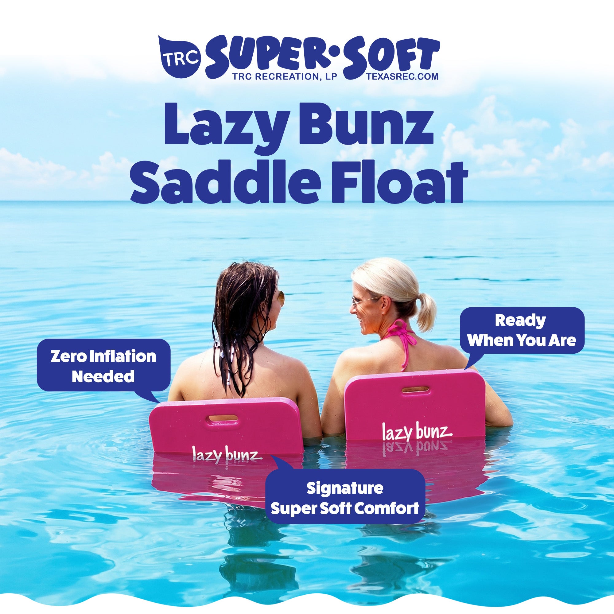 TRC Recreation Lazy Bunz Foam Water Saddle Swimming Pool Float, Flamingo Pink - VMInnovations