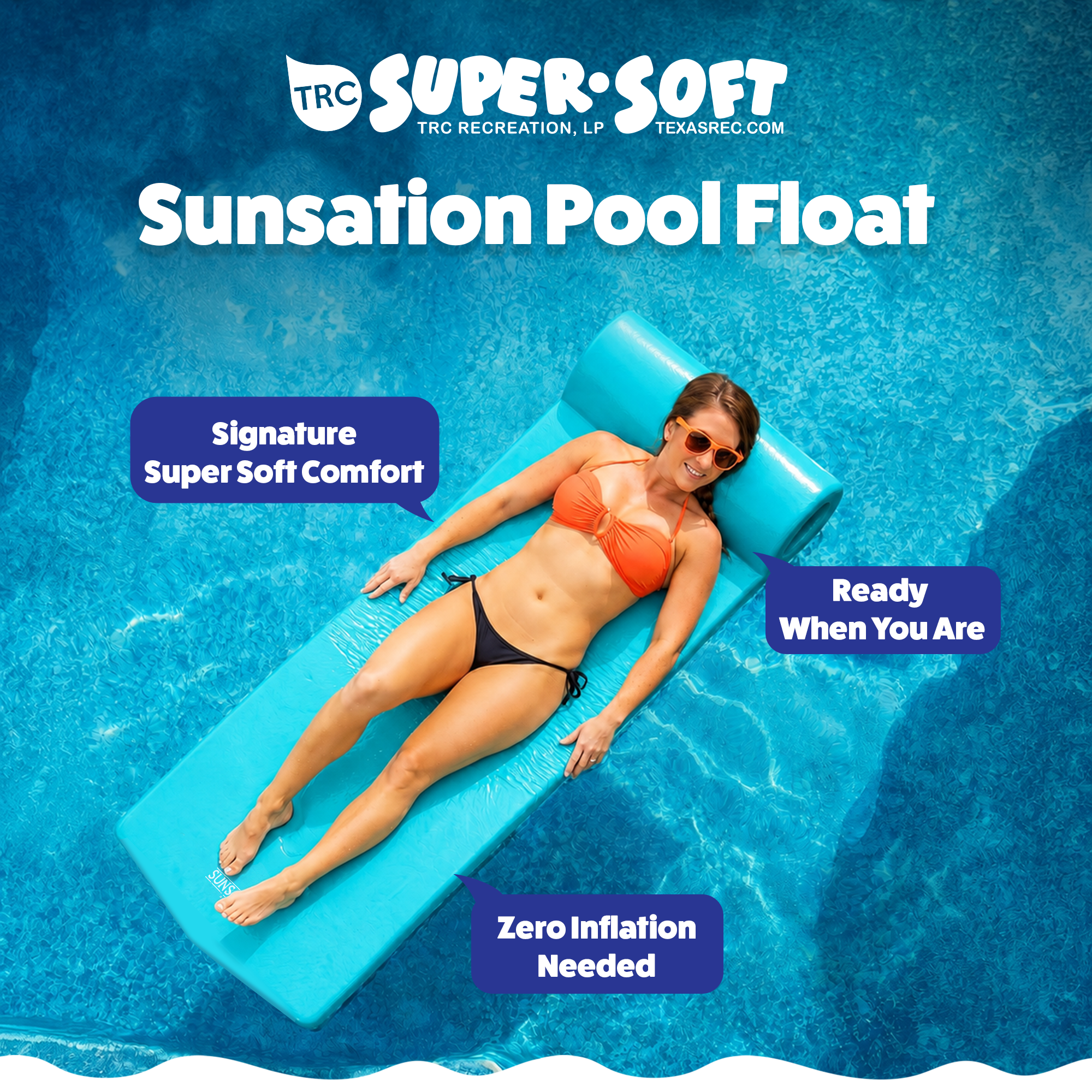 TRC Recreation Sunsation 1.75" Foam Lounger Pool Float, Tropical Teal (Open Box)