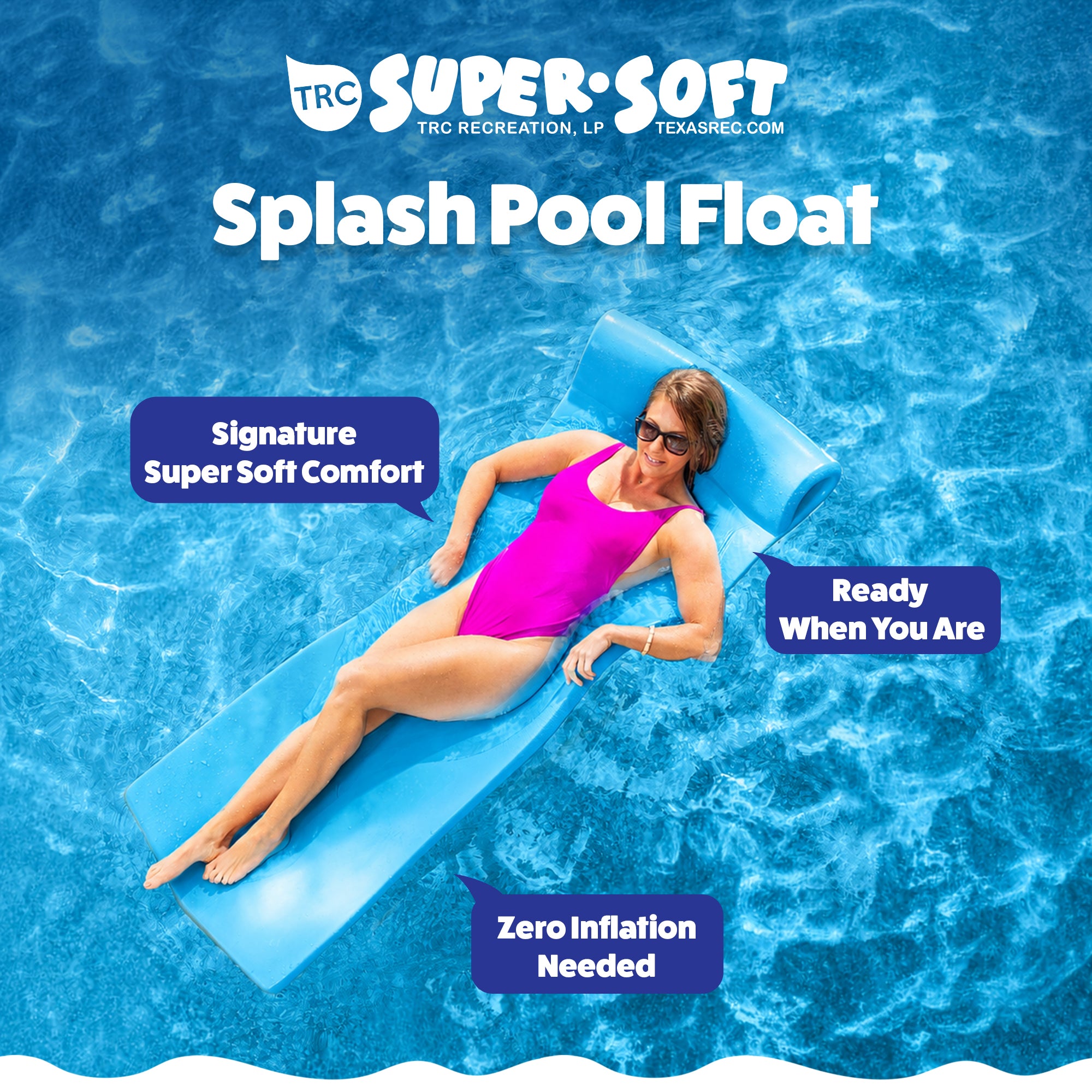 TRC Recreation Splash 70" Foam Lounger Pool Raft, Flamingo Pink with Blue Float