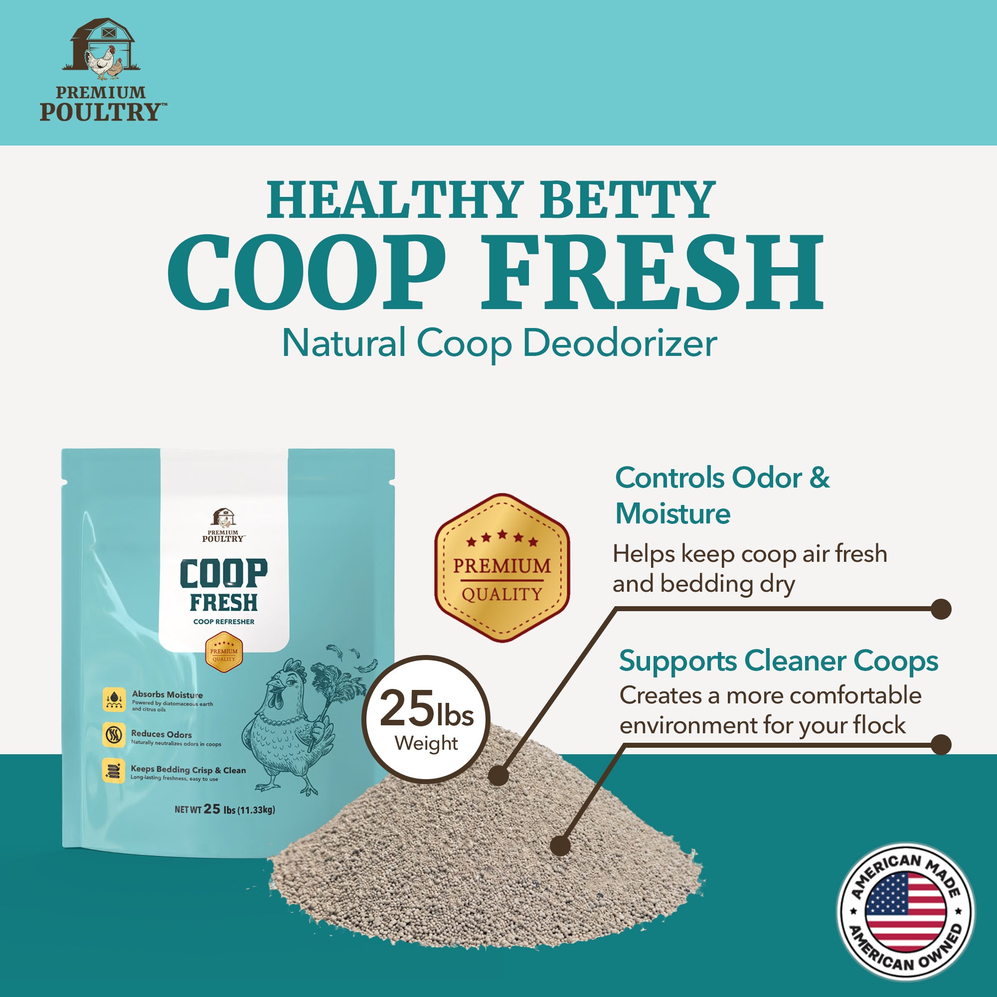 Premium Poultry Coop Fresh, Odor & Moisture Control for Chicken Coop, 25 Lb Bag
