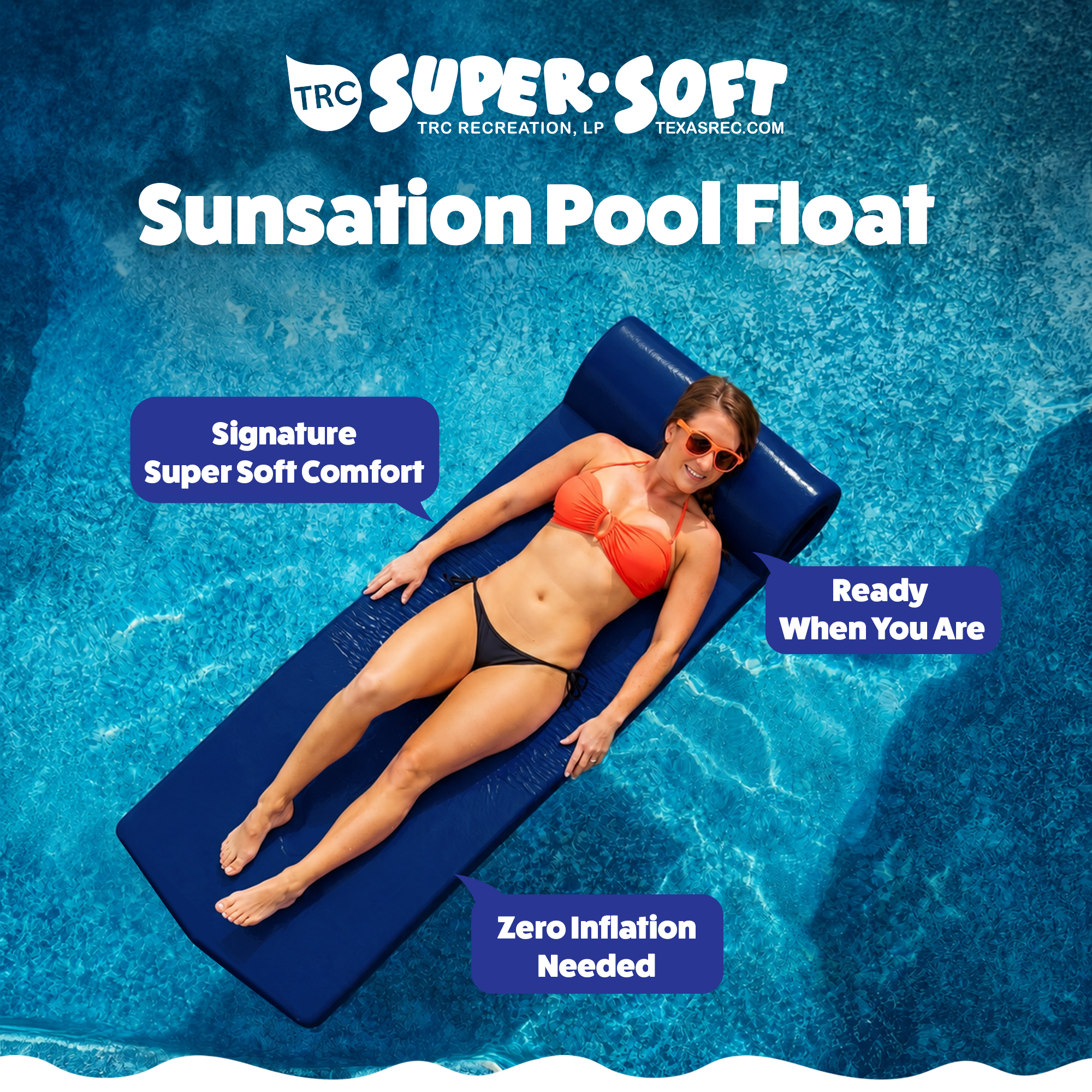 TRC Recreation Sunsation 1.75" Thick Foam Lounger Pool Float, Navy (Open Box)