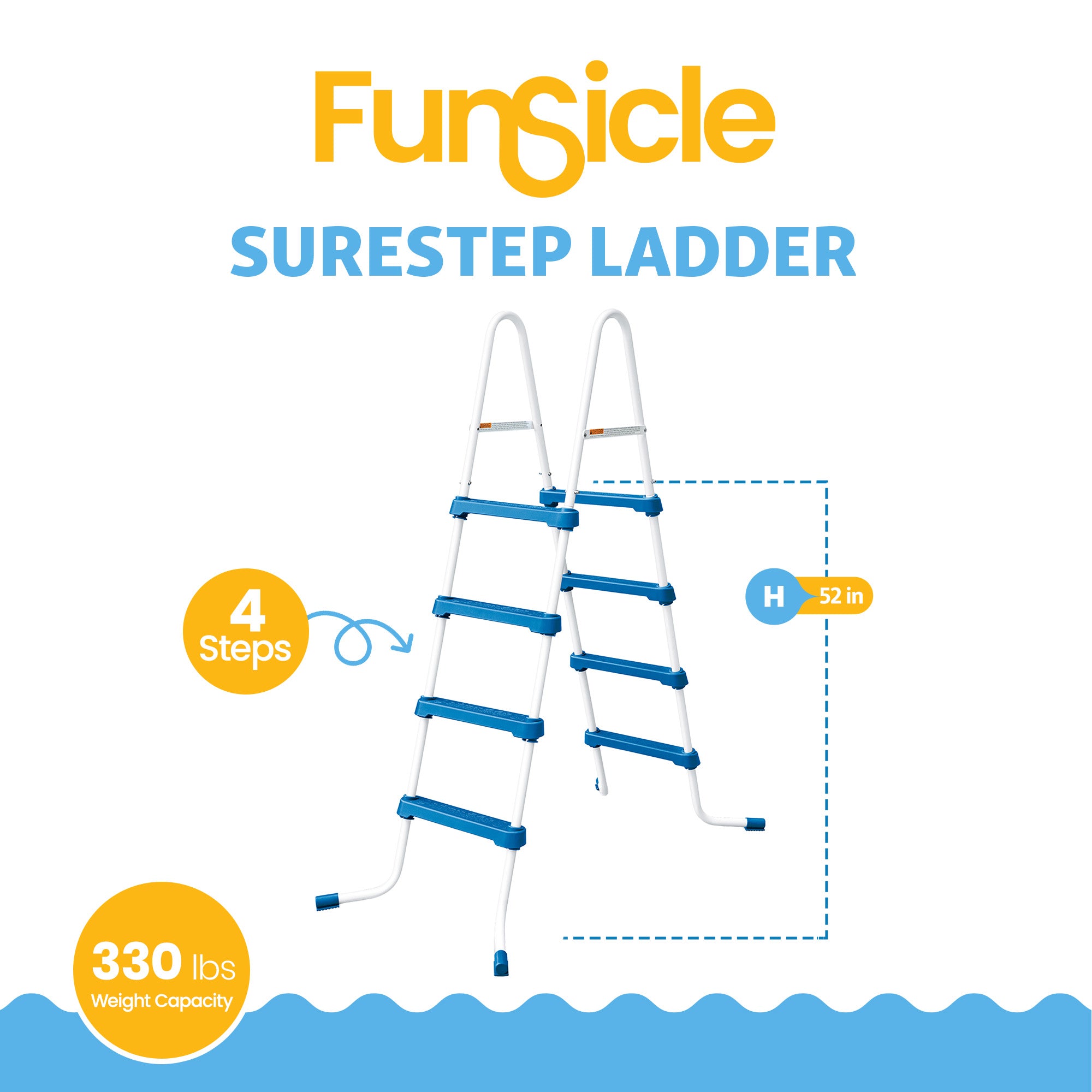 Funsicle 52 Inch SureStep 4 Stair Outdoor Above-Ground Swimming Pool Ladder