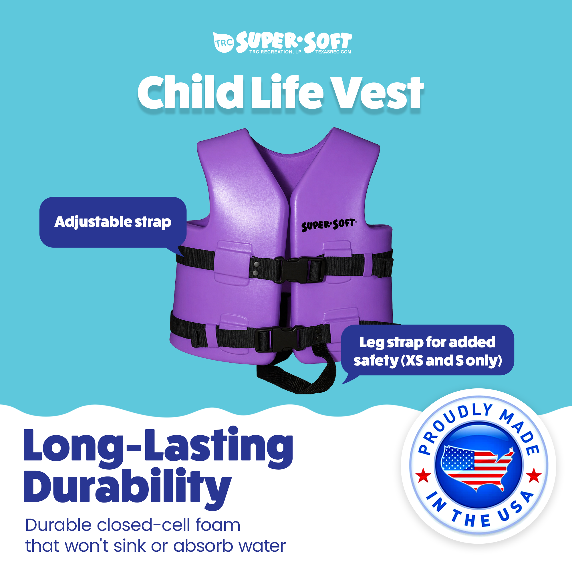 TRC Recreation Super Soft Child Life Jacket Swim Safety Vest, Small, (Open Box)