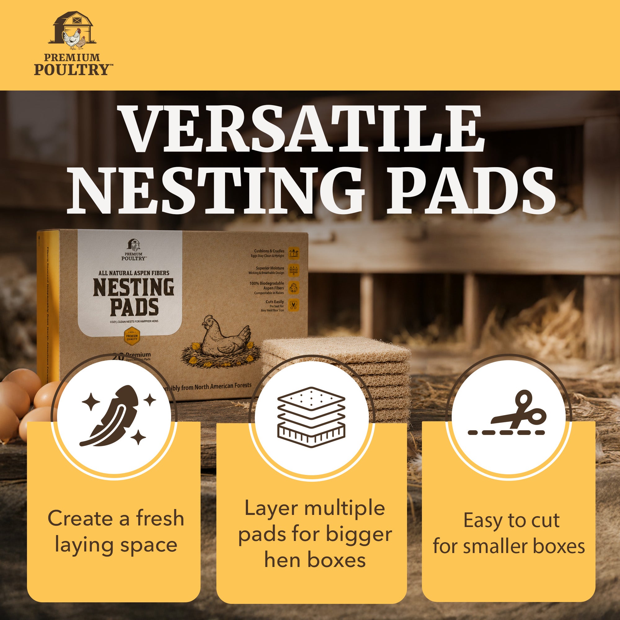 Premium Poultry 20-Pk Aspen Nesting Pads for Chicken Coop Nest Boxes, (Open Box)