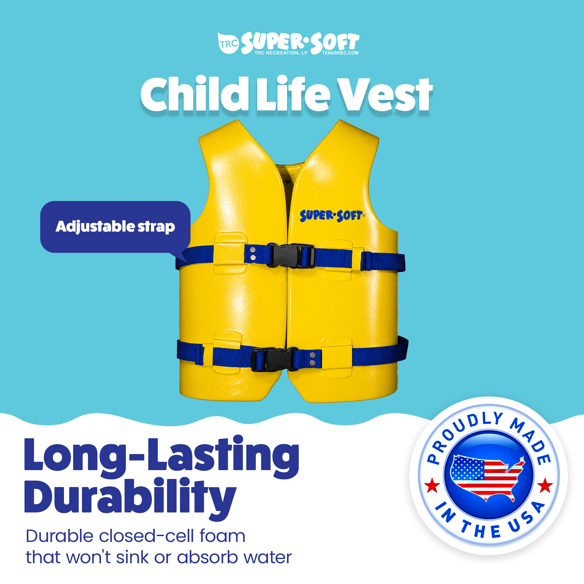 TRC Recreation Super Soft Child Life Jacket Safety Vest, Medium, 2 Pack, Yellow