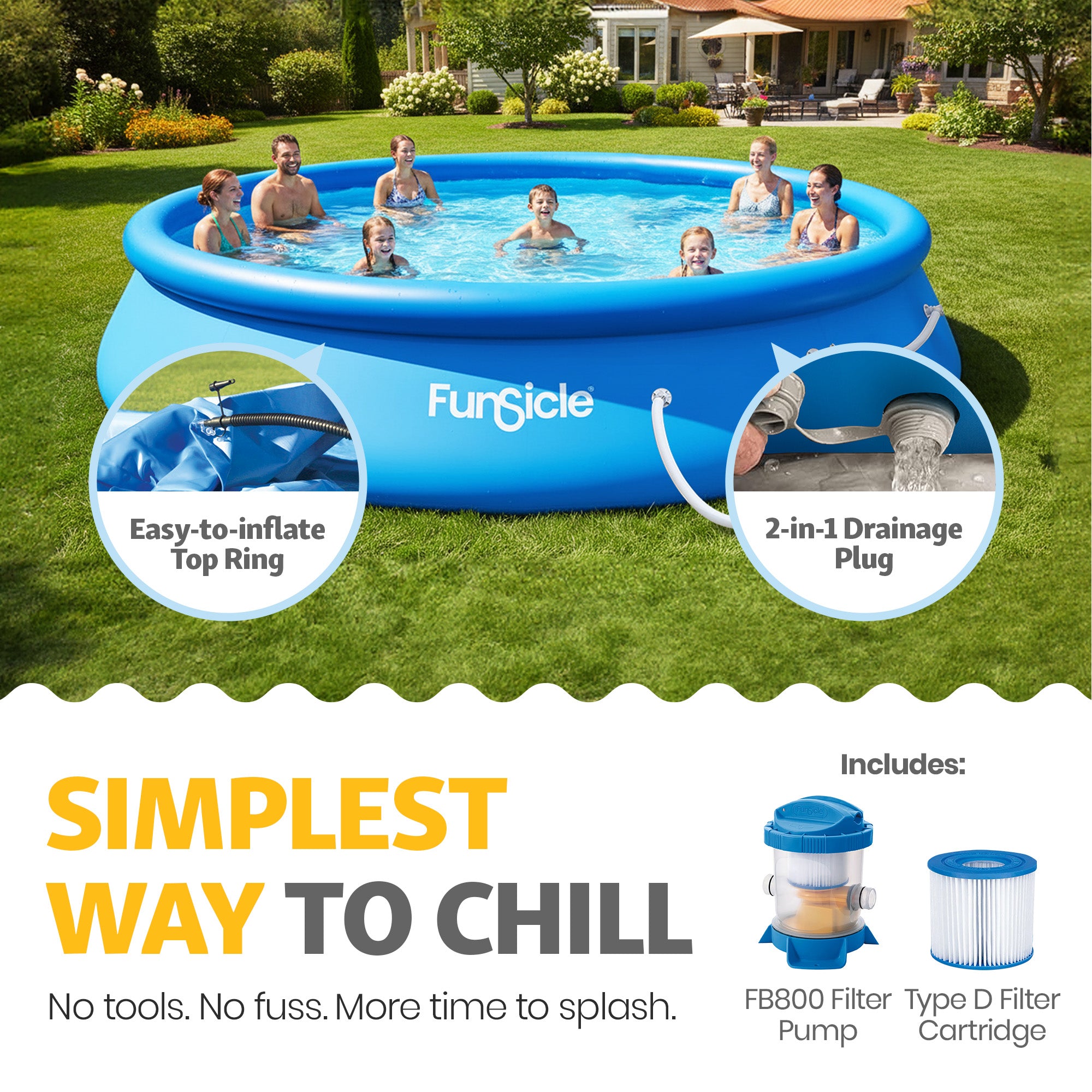 Funsicle QuickSet Inflatable Ring Top Outdoor Above Ground Pool w/Pump(Open Box) - VMInnovations