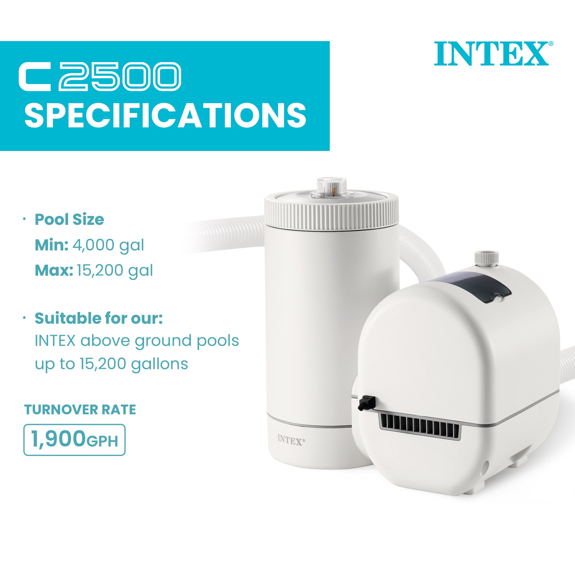 INTEX C2500 Krystal Clear Cartridge Filter Pump for Above Ground Pools (Used)