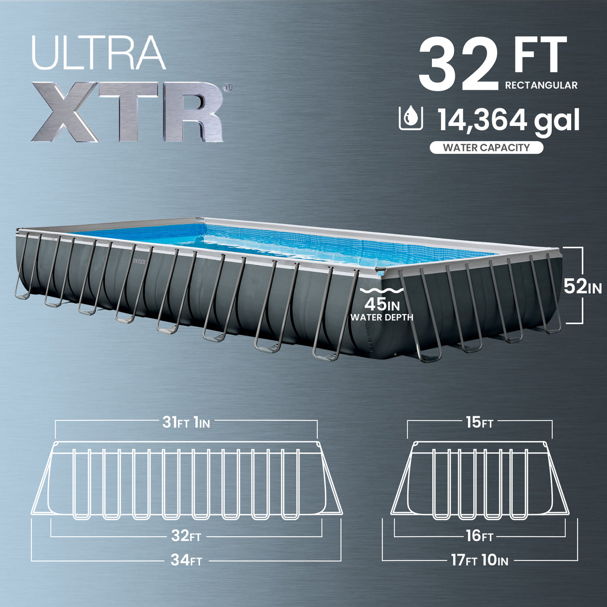Intex 32'x16'x52" Rectangular Ultra XTR Frame Above Ground Swimming Pool (Used)