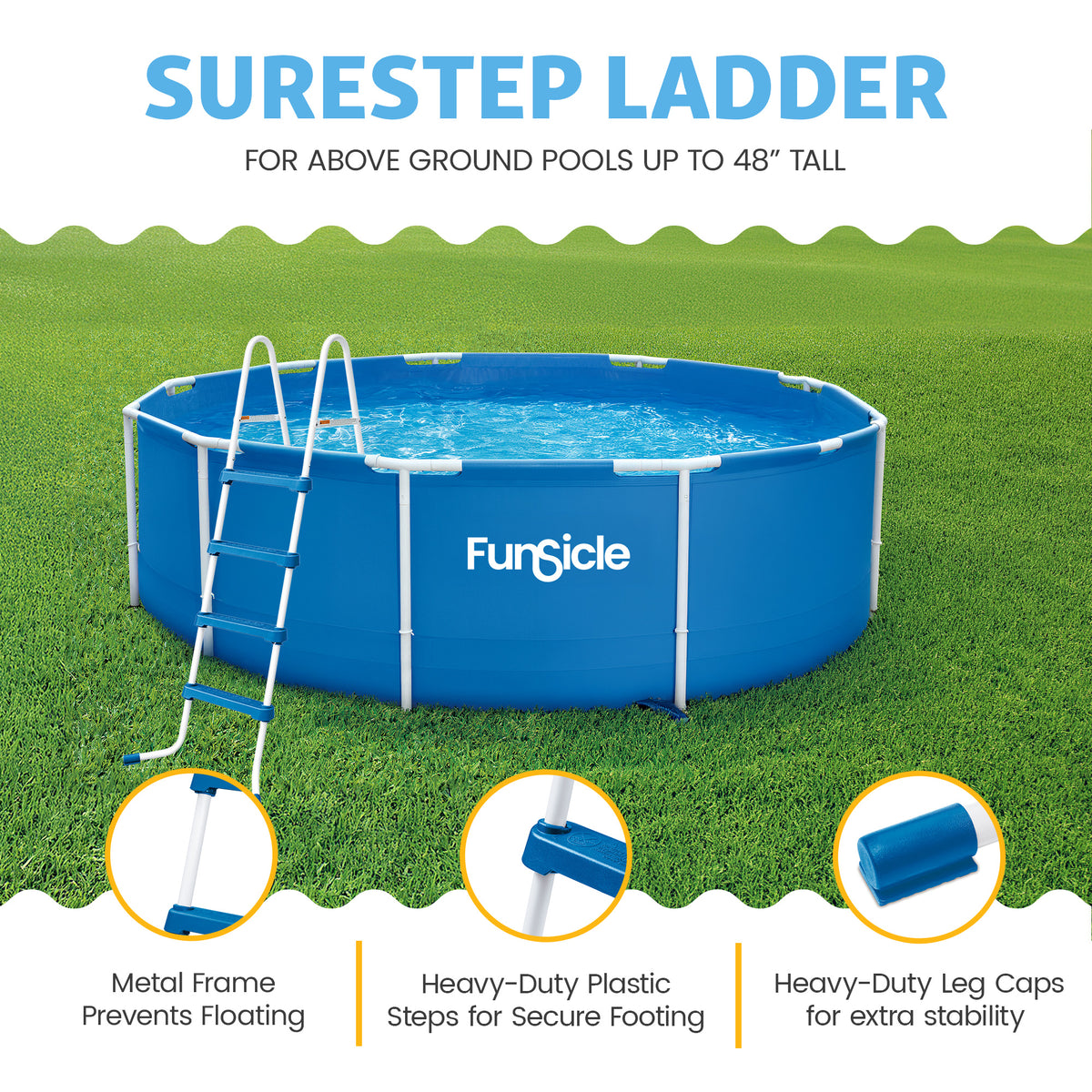 Funsicle 48"SureStep 3 Stair Outdoor Above-Ground Swimming Pool Ladder(Open Box)