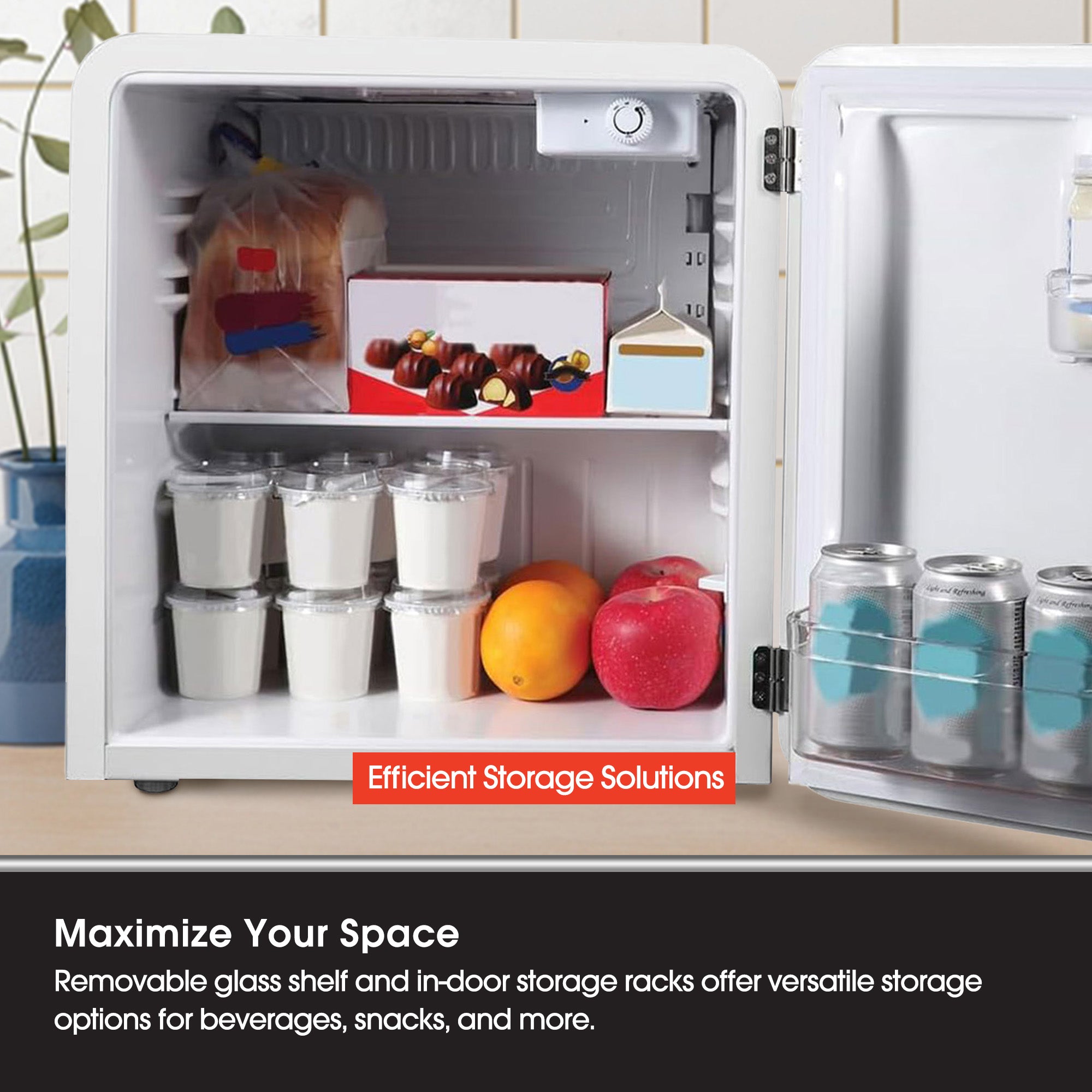 Magic Chef 1.6 Cubic Feet Retro Style Mini Fridge with Interior LED Light, White - VMInnovations