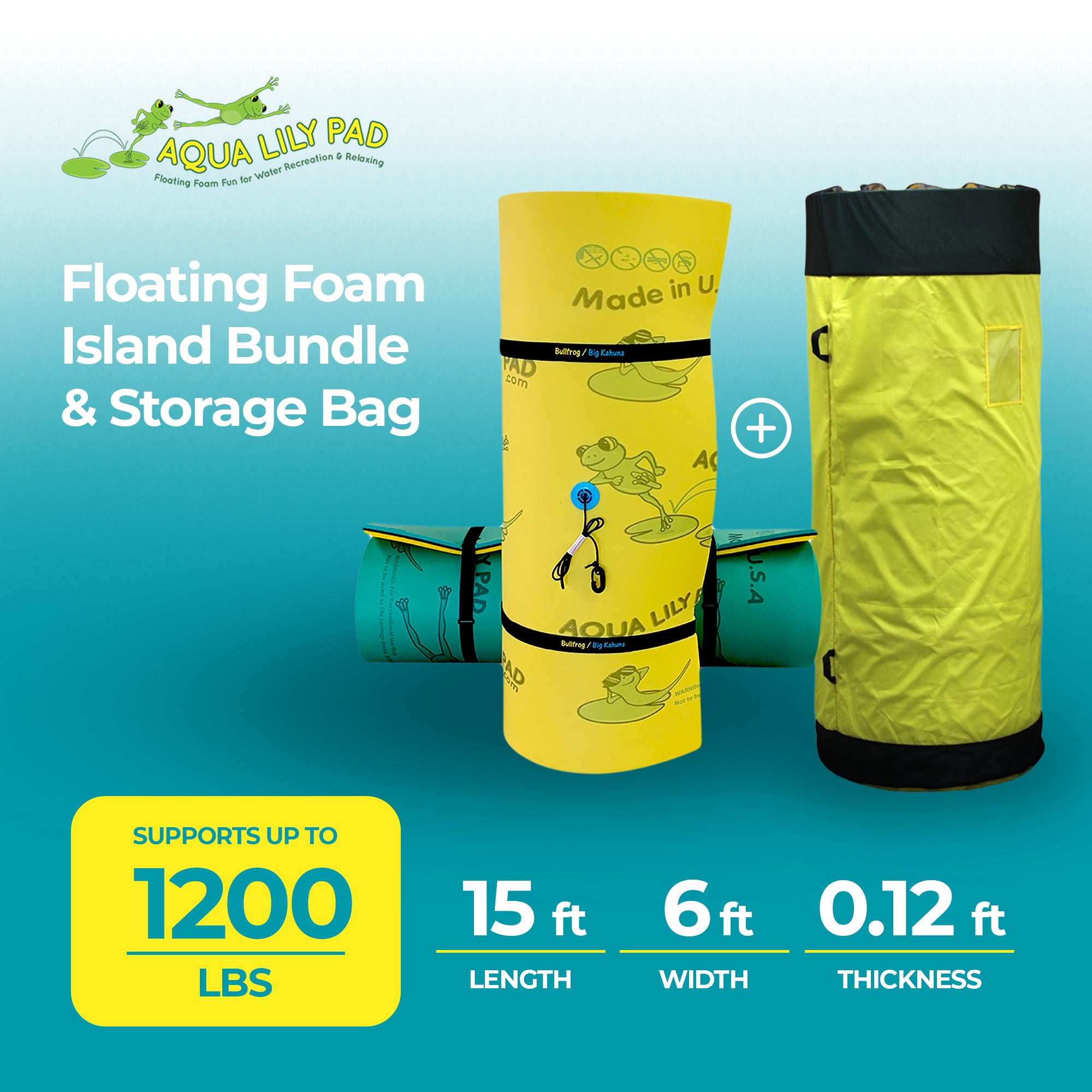 Aqua Lily Pad 15 Foot Original Floating Foam Island Bundle w/ Nylon Storage Bag - VMInnovations