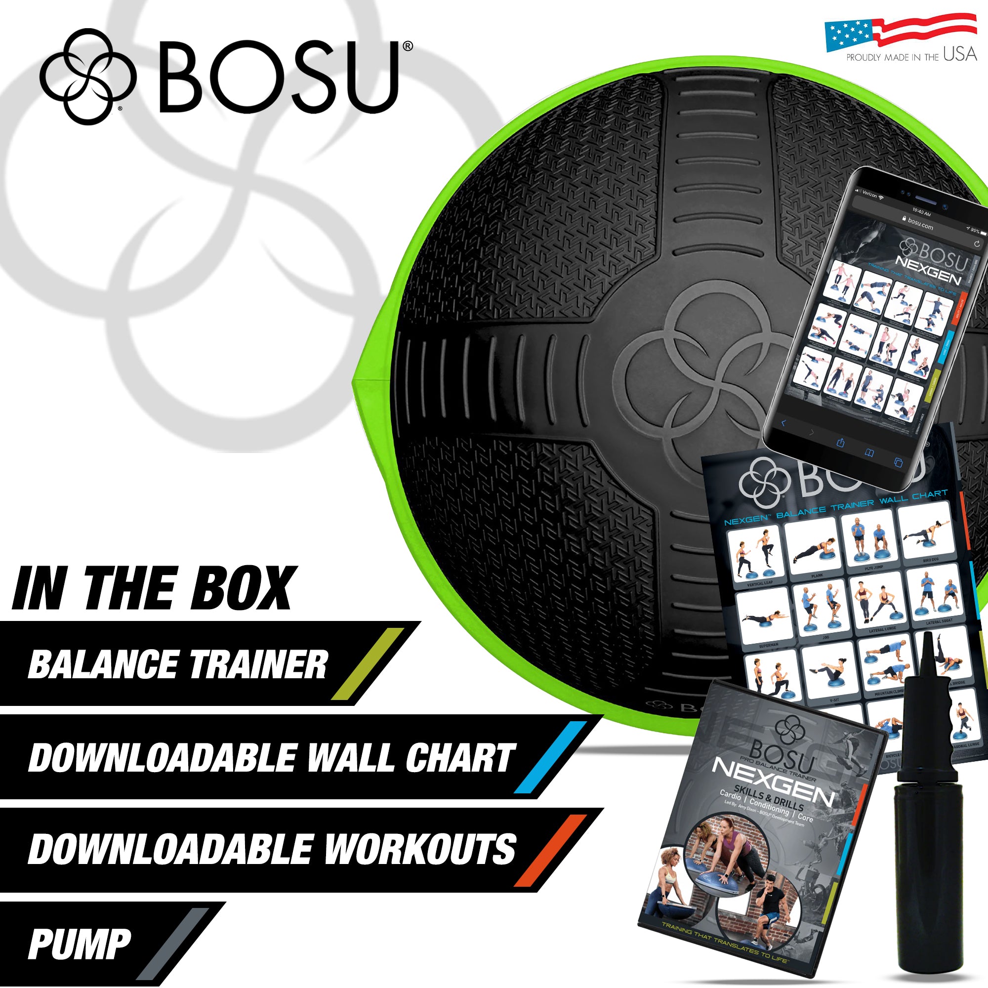 Bosu NEXGEN Balance Strength Trainer, Home Gym Workout Equipment, 26", Black