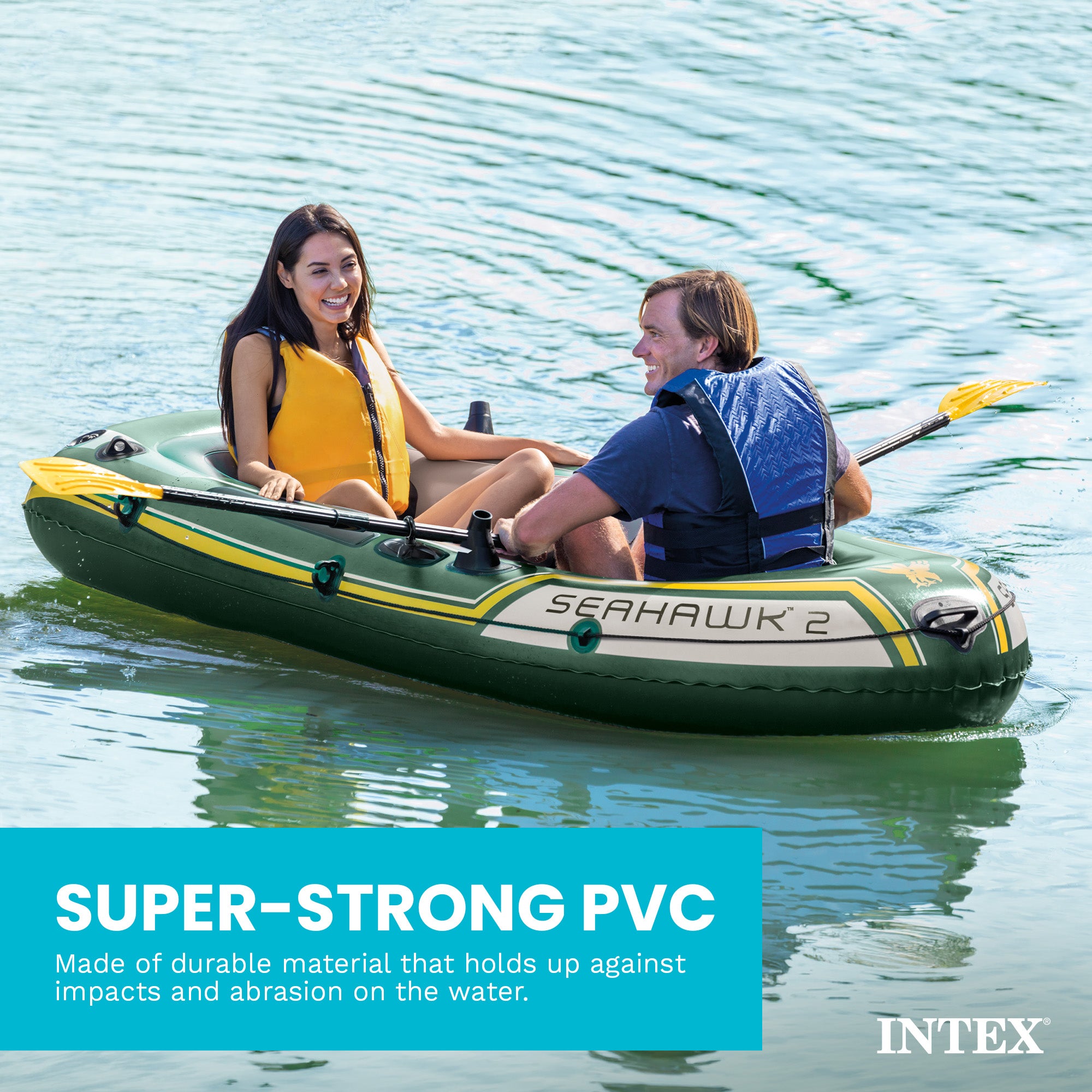Intex Seahawk 2 Inflatable 2 Person Floating Boat Raft Set with Oars & Air Pump