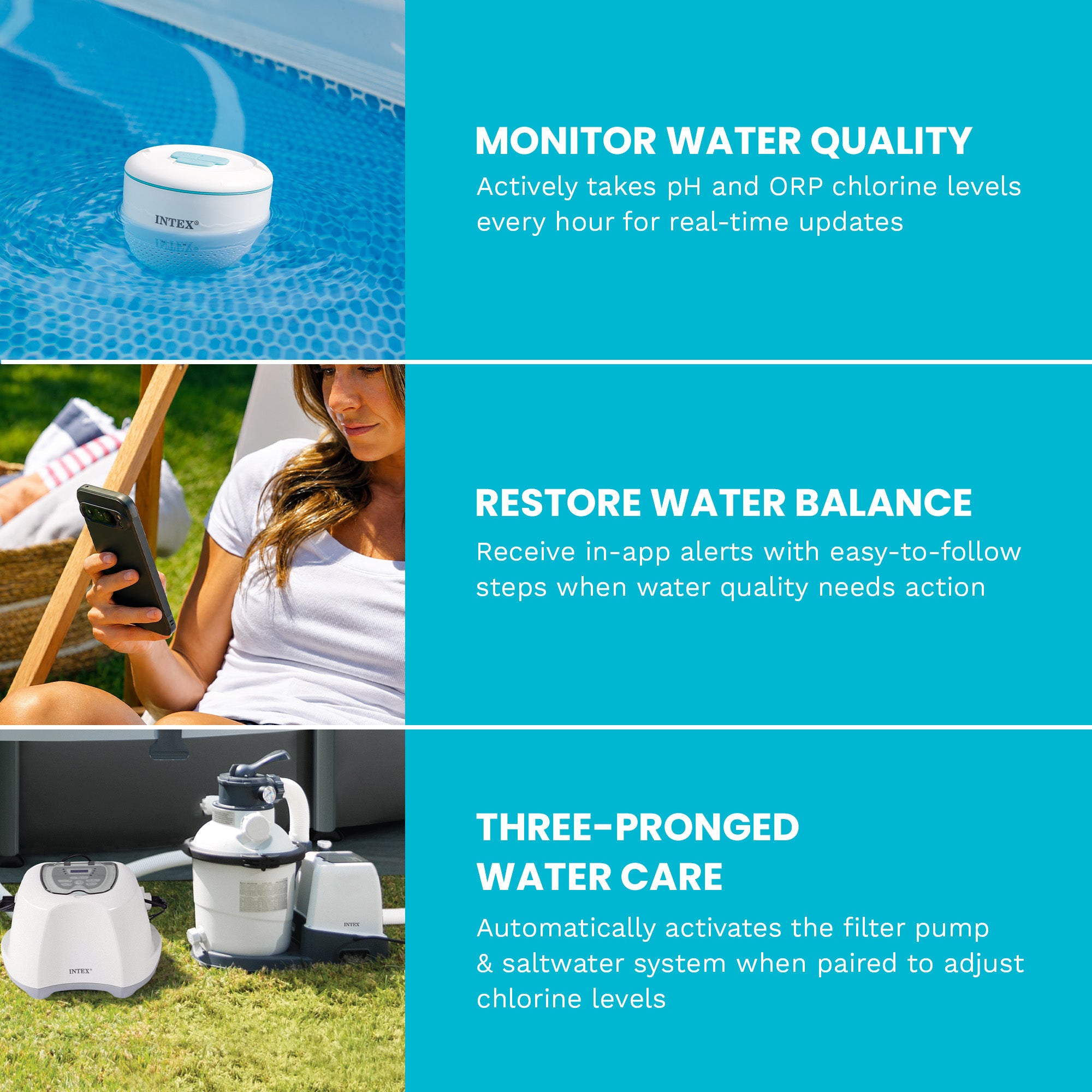 INTEX Smart Pool Water Analyzer with App for Saltwater System & Sand Filter Pump