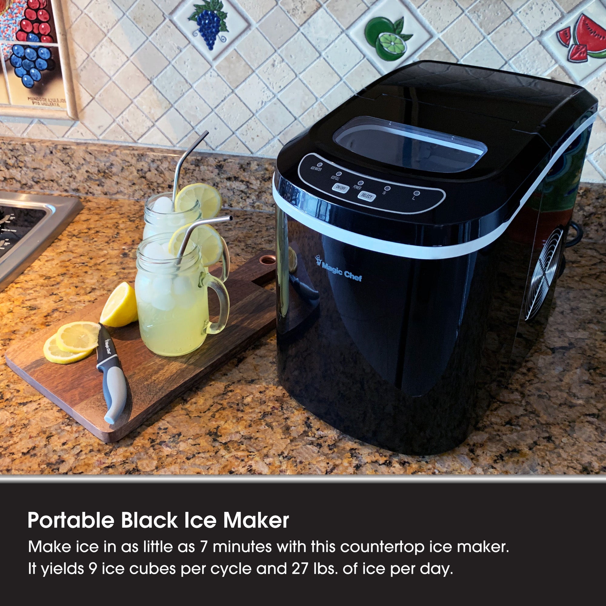 Magic Chef MCIM22B Portable Countertop Ice Maker, 27 LBs Per Day, Black (Used) - VMInnovations