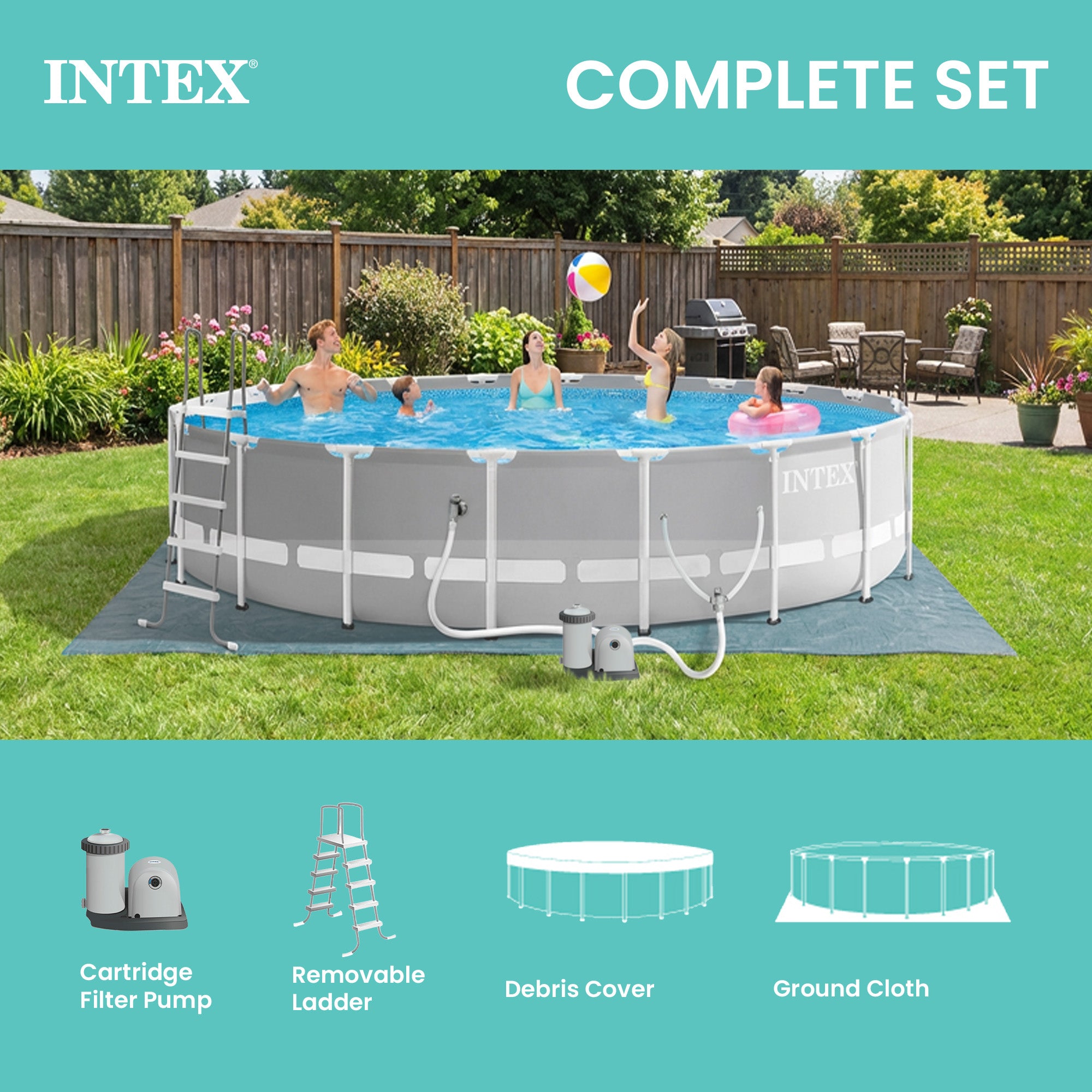 Intex 20ft x 52in Prism Frame Above Ground Swimming Pool Set with Filter Pump