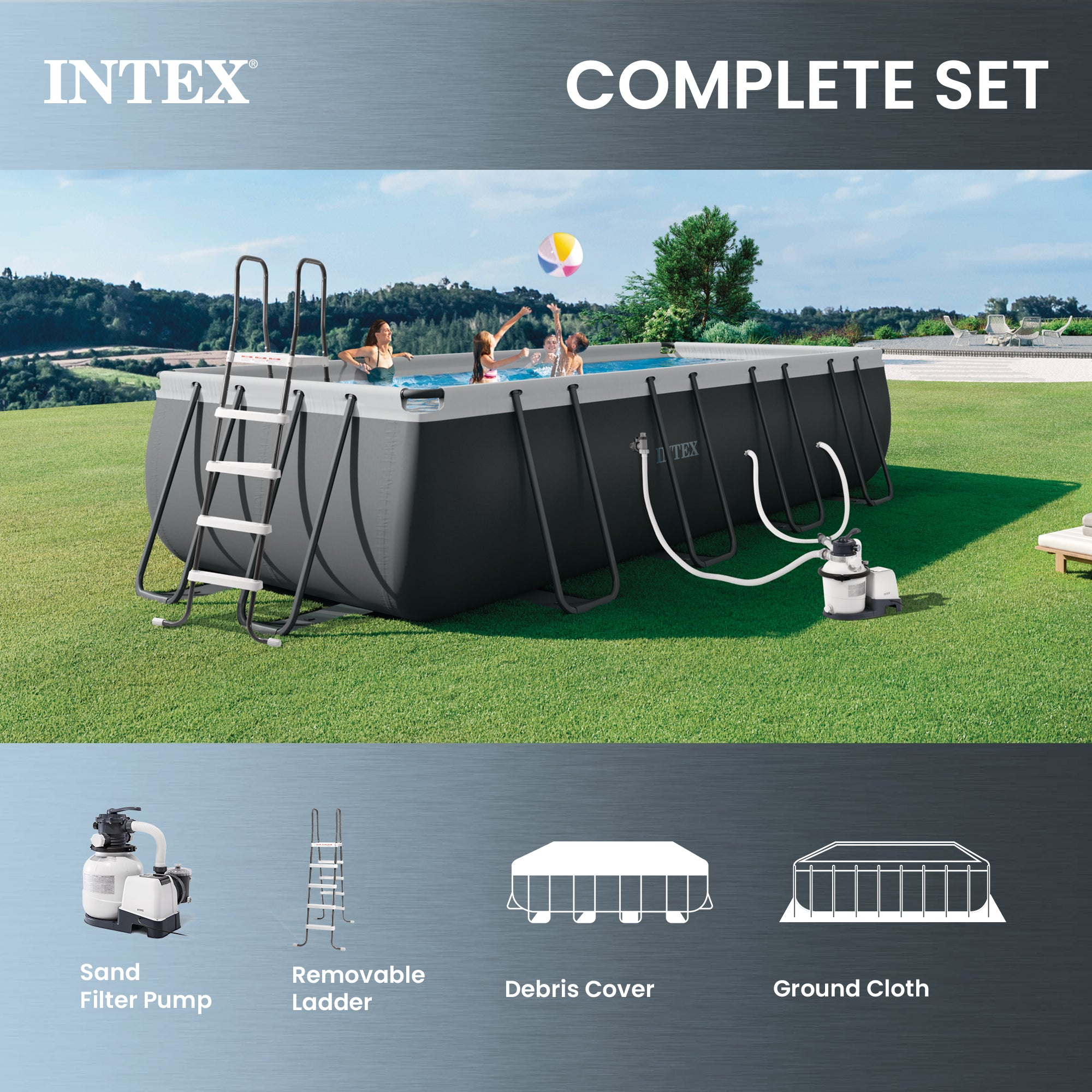 Intex Ultra 18' x 9' x 52" XTR Rectangular Pool Set w/Pump Filter (Open Box)