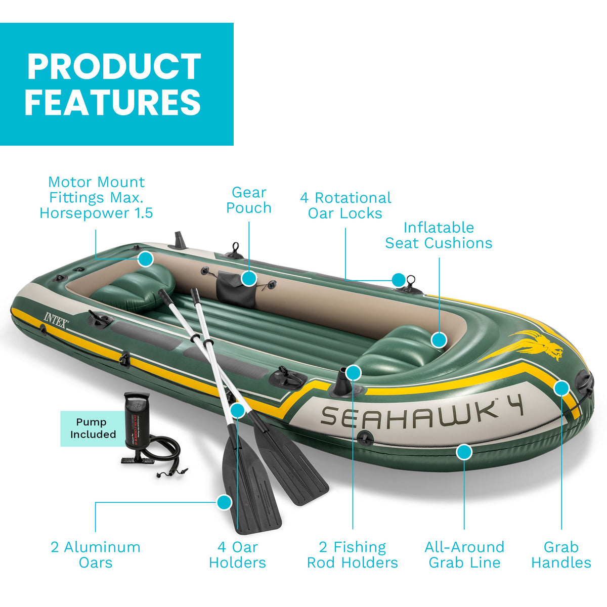 INTEX Seahawk 4 Inflatable Rafting/Fishing Boat Set (Open Box)