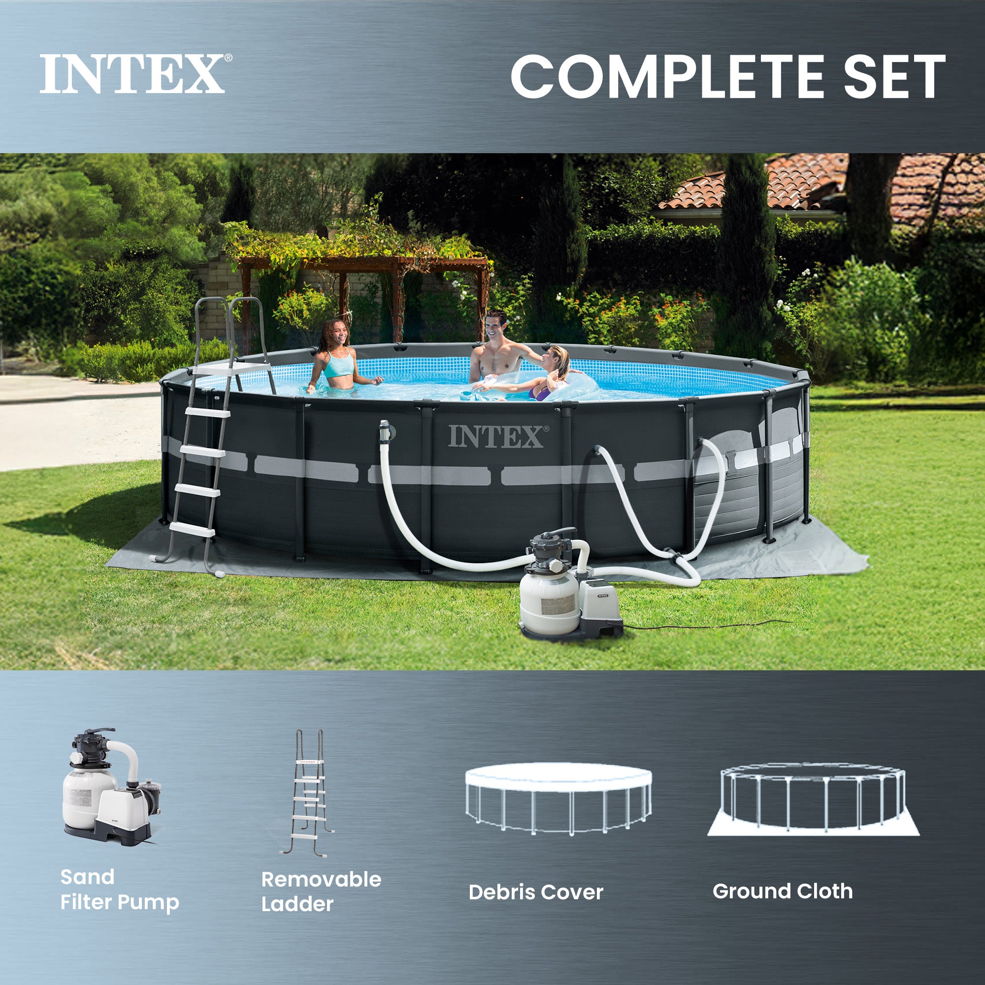 Intex 18Ft x 52In Ultra XTR Frame Round Above Ground Swimming Pool Set with Pump