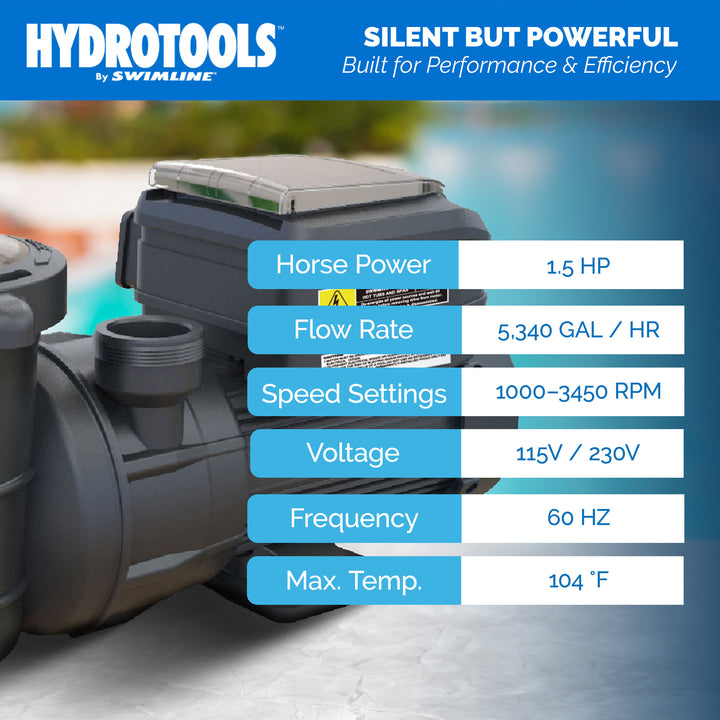 Swimline Hydrotools Variable Speed Above-Ground Swimming Pool Pump, 115/230V - VMInnovations