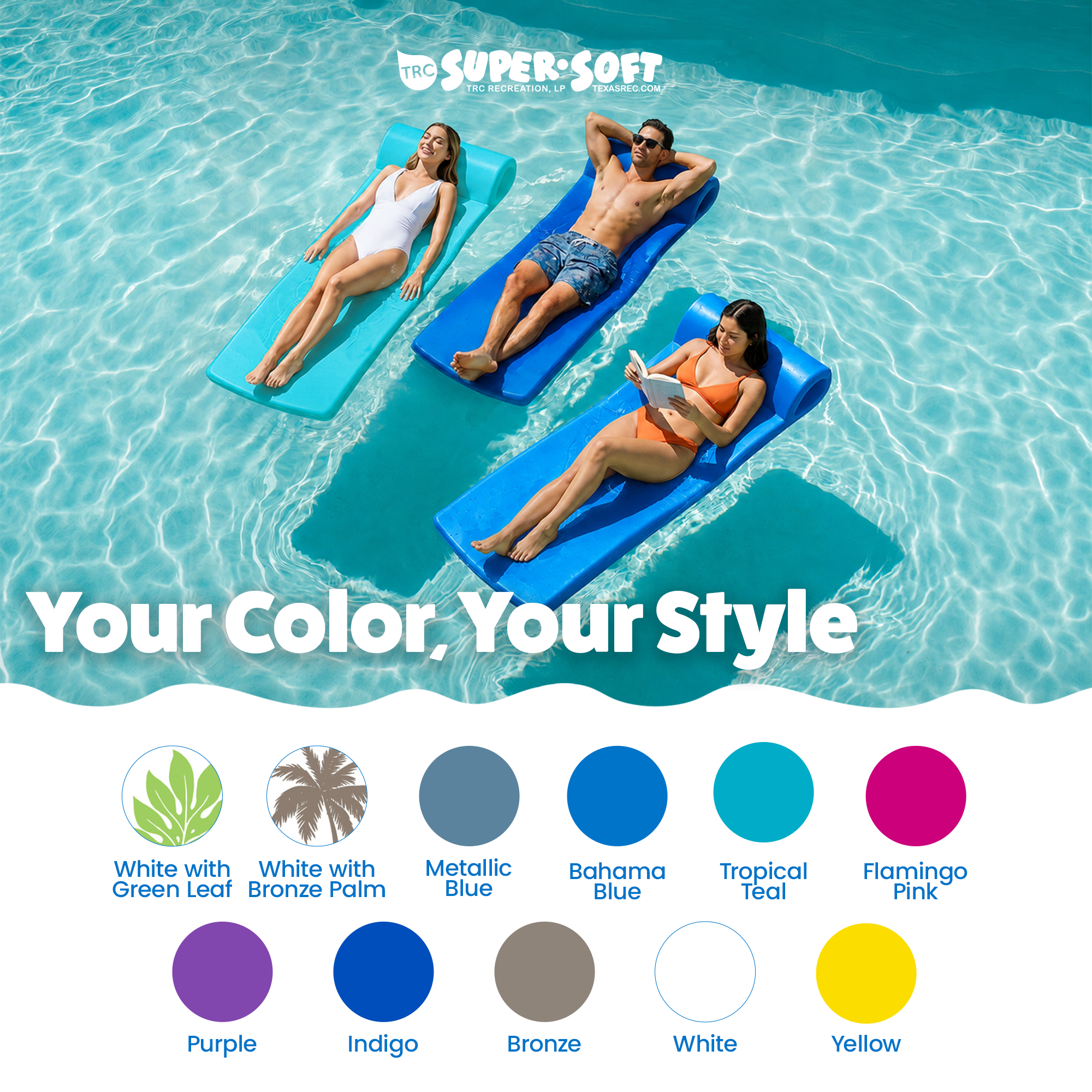 TRC Recreation Sunsation 1.75" Thick Foam Lounger Pool Float, 2 Pack, Navy Blue