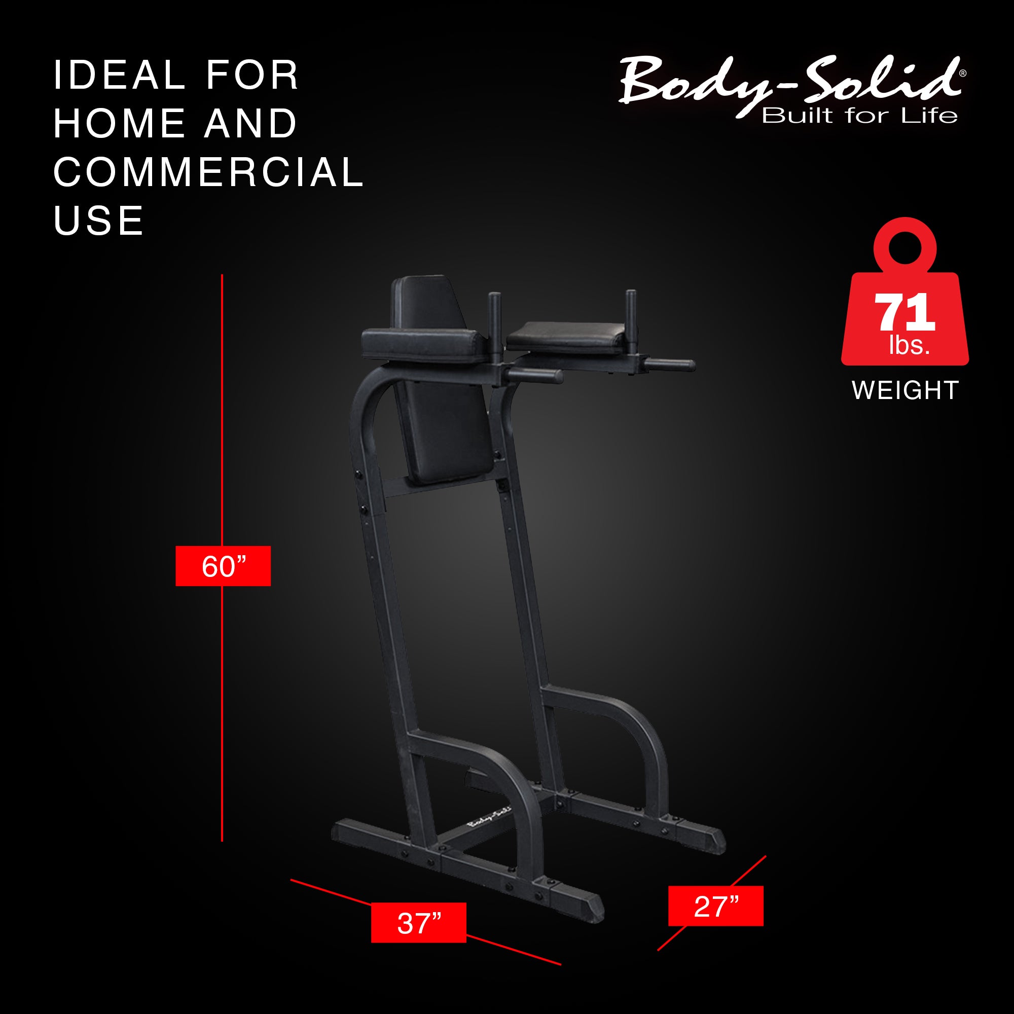 Body Solid Fitness Vertical Knee Raise and Dip Exercise Workout Station, Black - VMInnovations