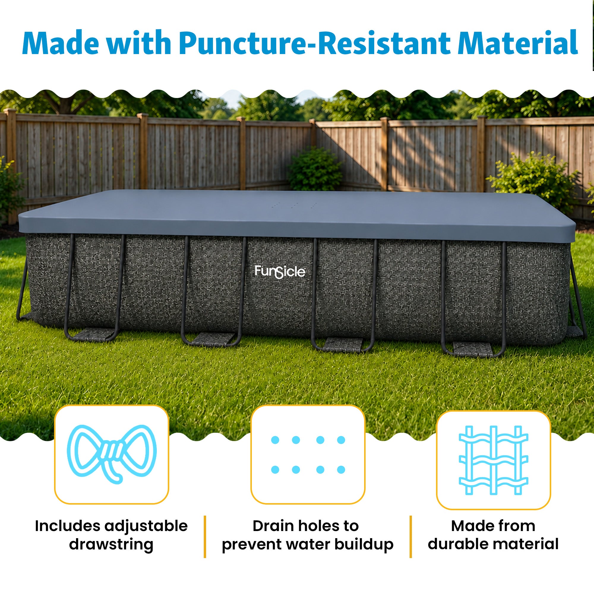Funsicle 18’ Durable Rectangular Pool Cover for Oasis and Activity Pools, Gray