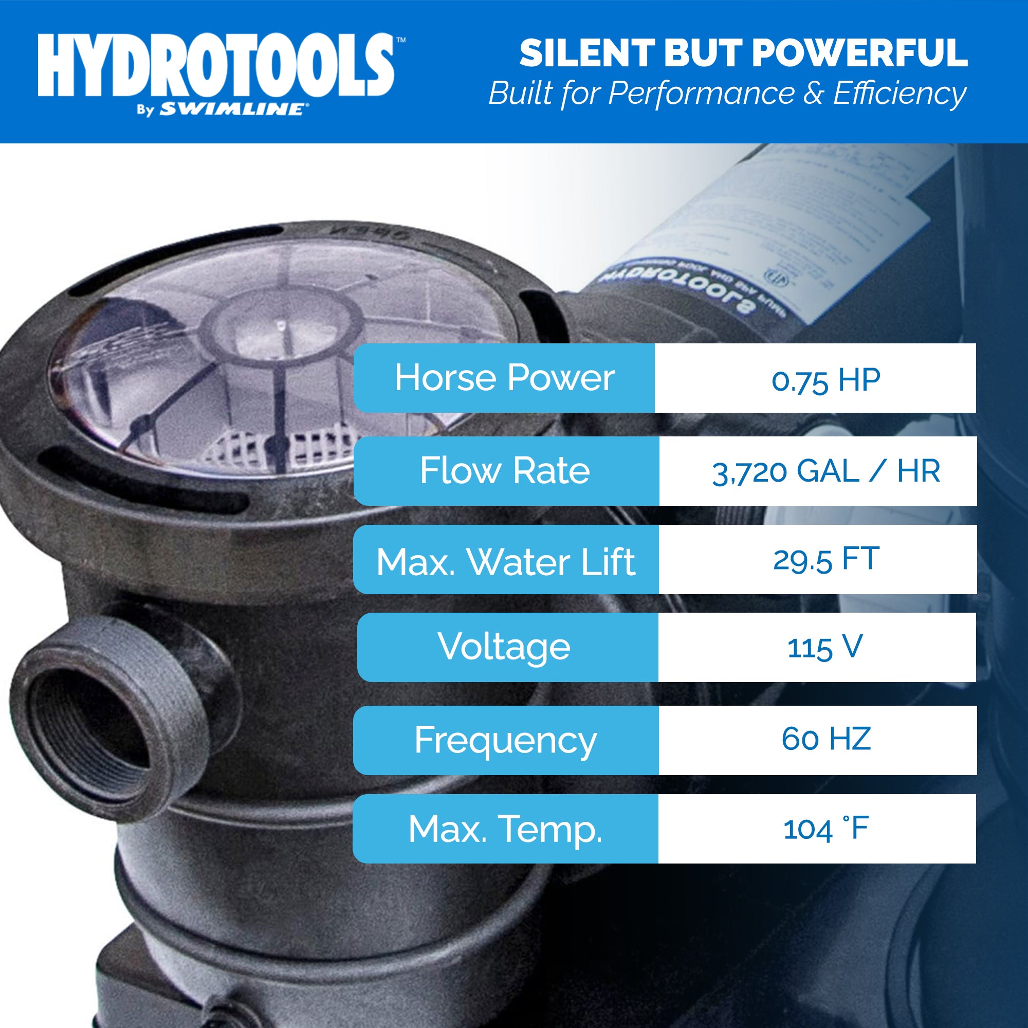 Swimline HydroTools Hydro Flo 0.75HP 3720 GPH 3450 RPM Horizontal Discharge Pump