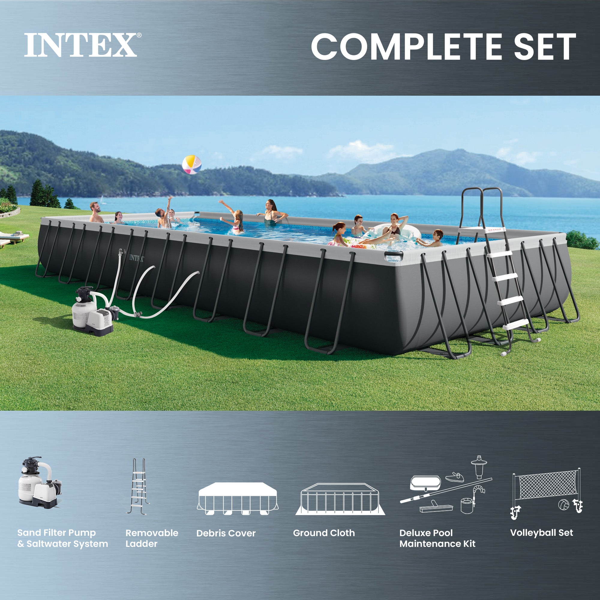 Intex 32' x 16' x 52" Ultra XTR Outdoor Swimming Pool Set with Pump (For Parts)