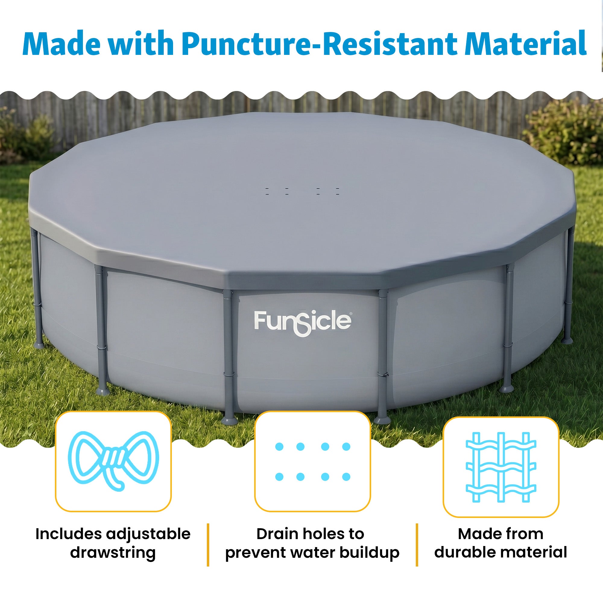Funsicle 14 Foot Durable Round Pool Cover for Oasis and Activity Pools, Gray