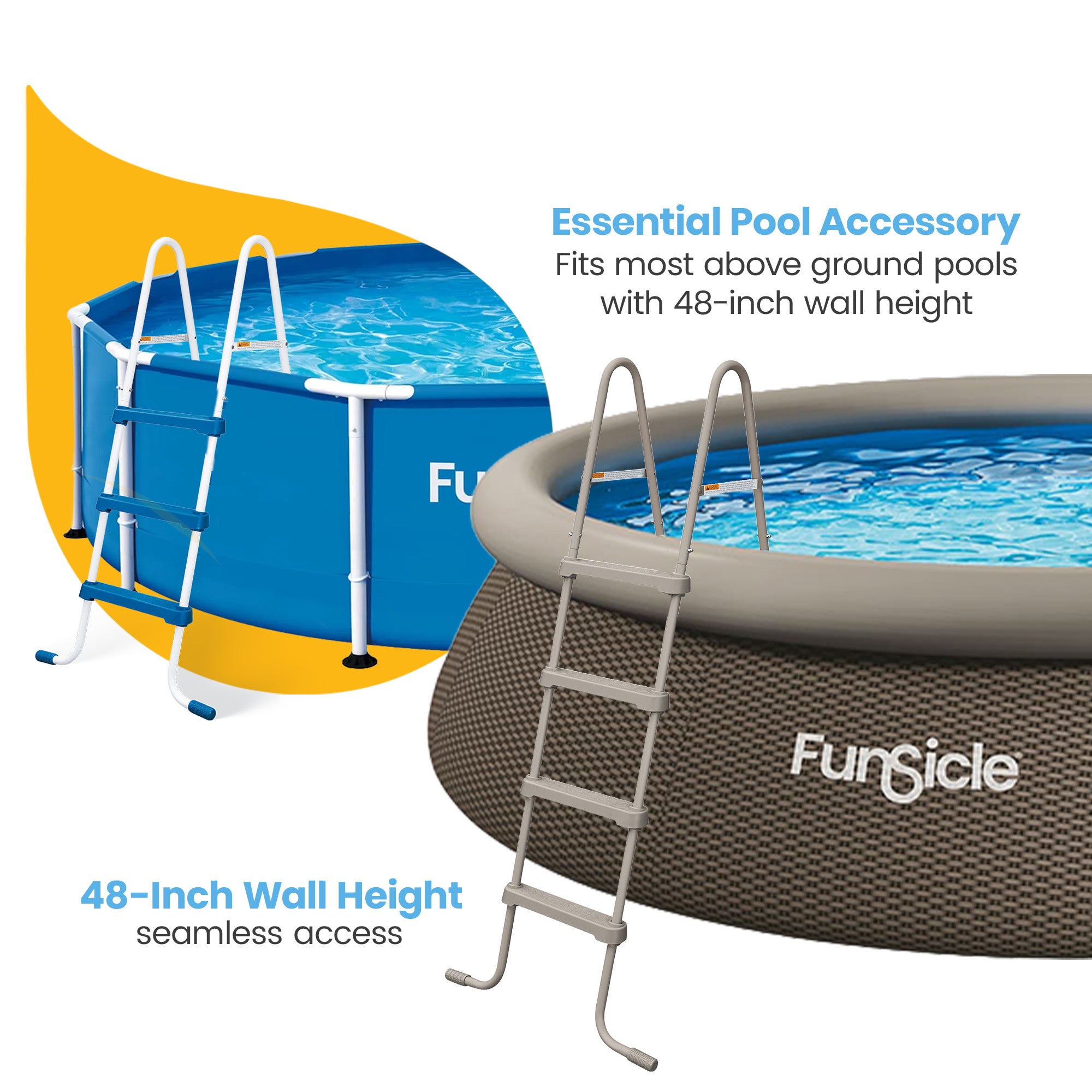 Funsicle 48 Inch SureStep 3 Stair Outdoor Above-Ground Swimming Pool Ladder - VMInnovations