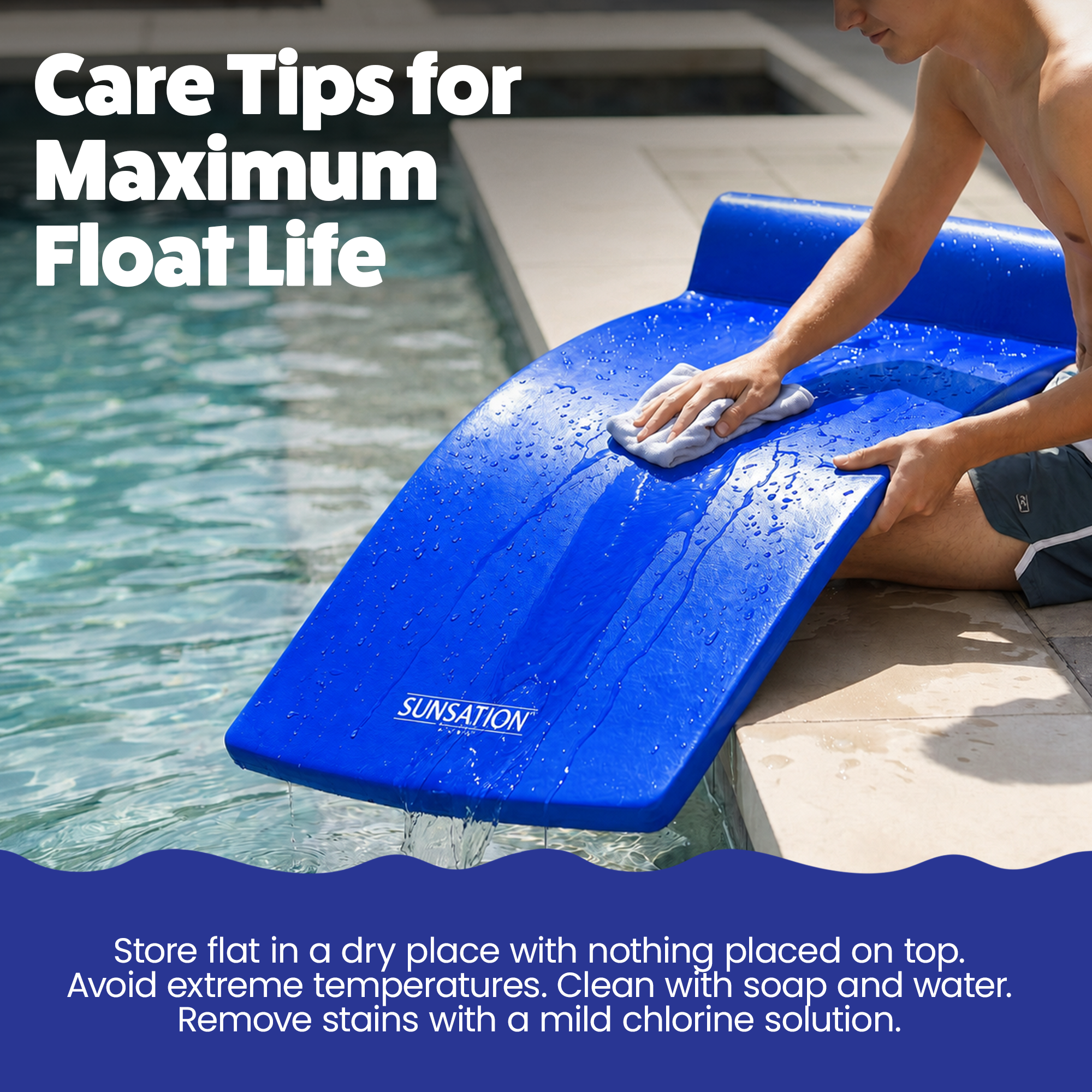 TRC Recreation Sunsation 1.75" Thick Foam Lounger Raft Pool Float, Indigo Blue