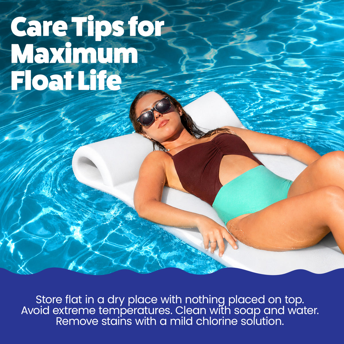 TRC Recreation Splash 1.25" Thick Foam Swimming Pool Float Lounger Mat, White