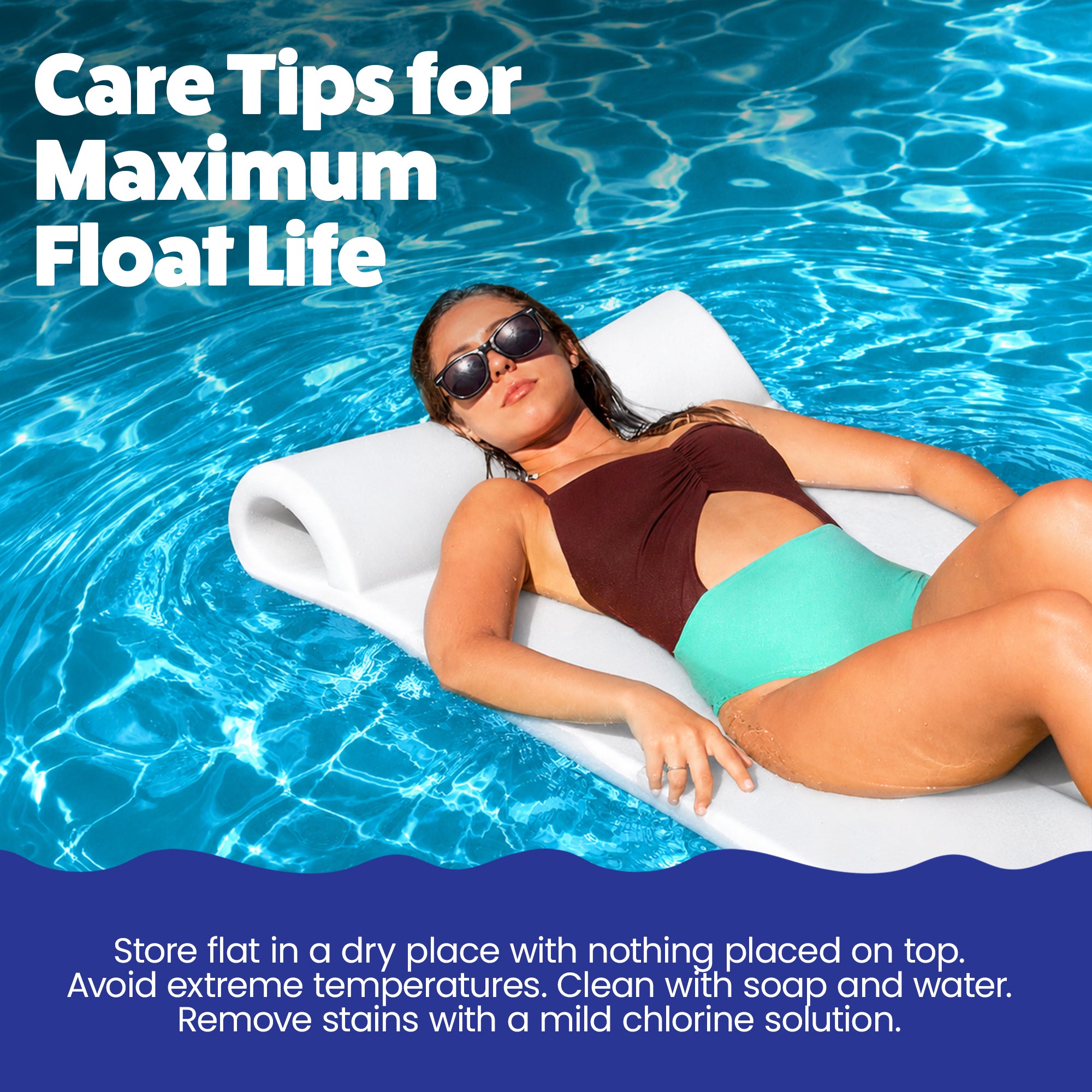 TRC Recreation Splash 1.25" Thick Foam Swimming Pool Float Lounger Mat, White