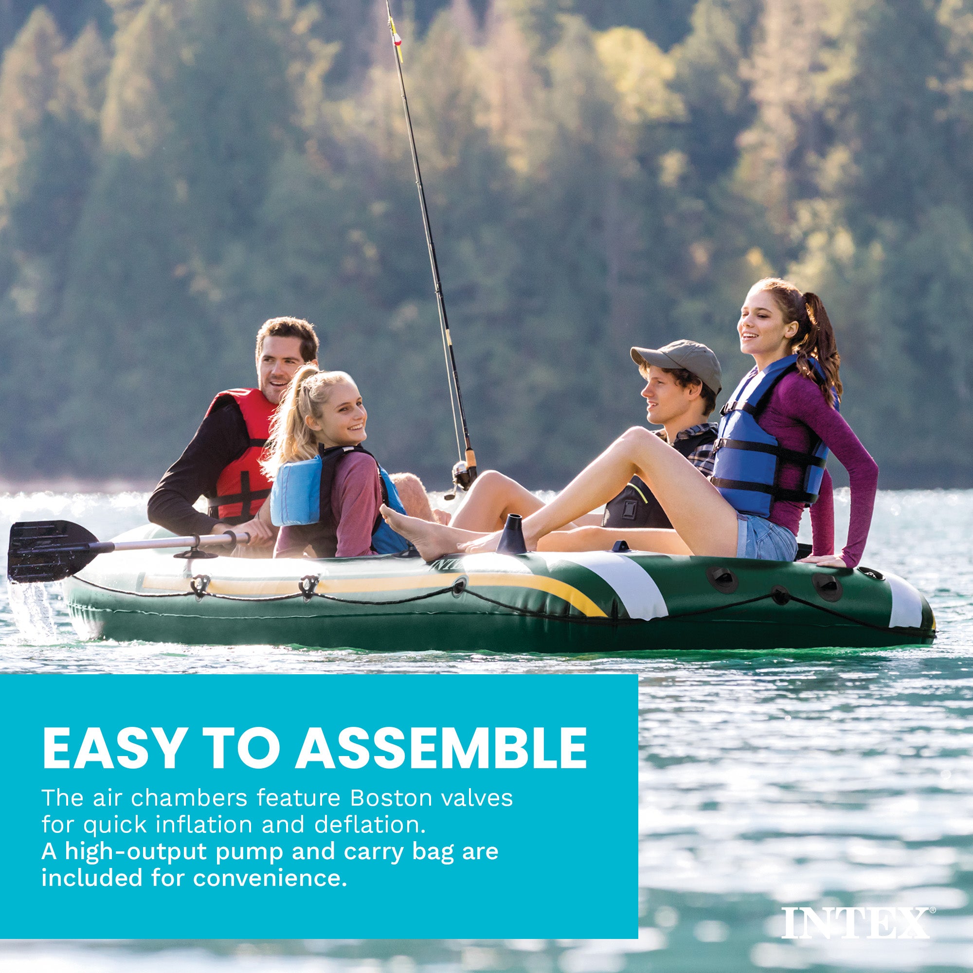 Intex Seahawk 4 Inflatable 4 Person Floating Boat Raft Set with Oars & Air Pump