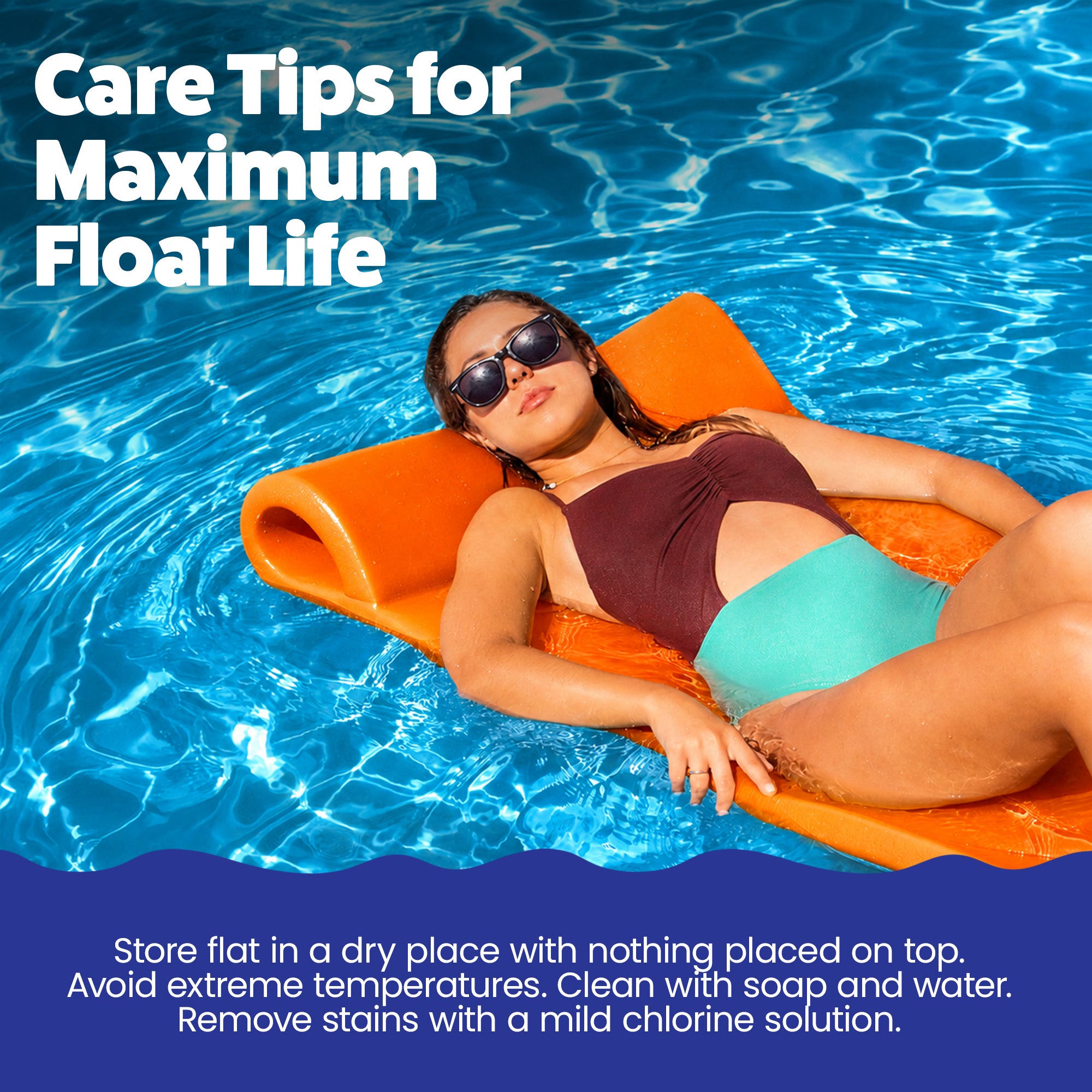TRC Recreation Splash 1.25" Thick Foam Swimming Pool Float Mat, Sunset Orange