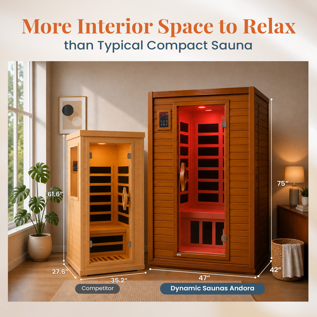 Dynamic Saunas Andora 2-Person Low EMF FAR Infrared Sauna, Canadian Hemlock Wood